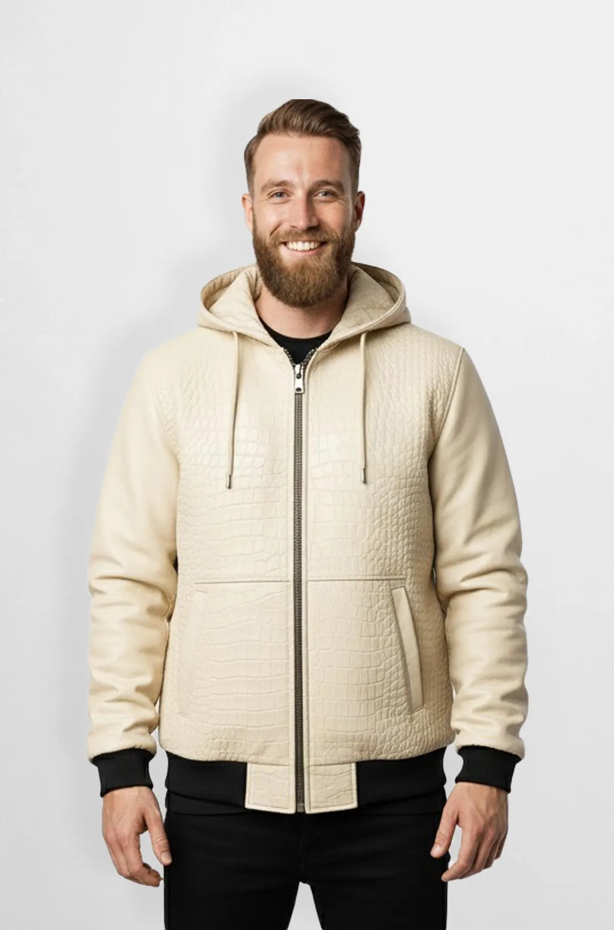 Blizzard Croc Embossed Leather Hoodie Jacket Blizzard Croc Embossed Leather Hoodie Jacket