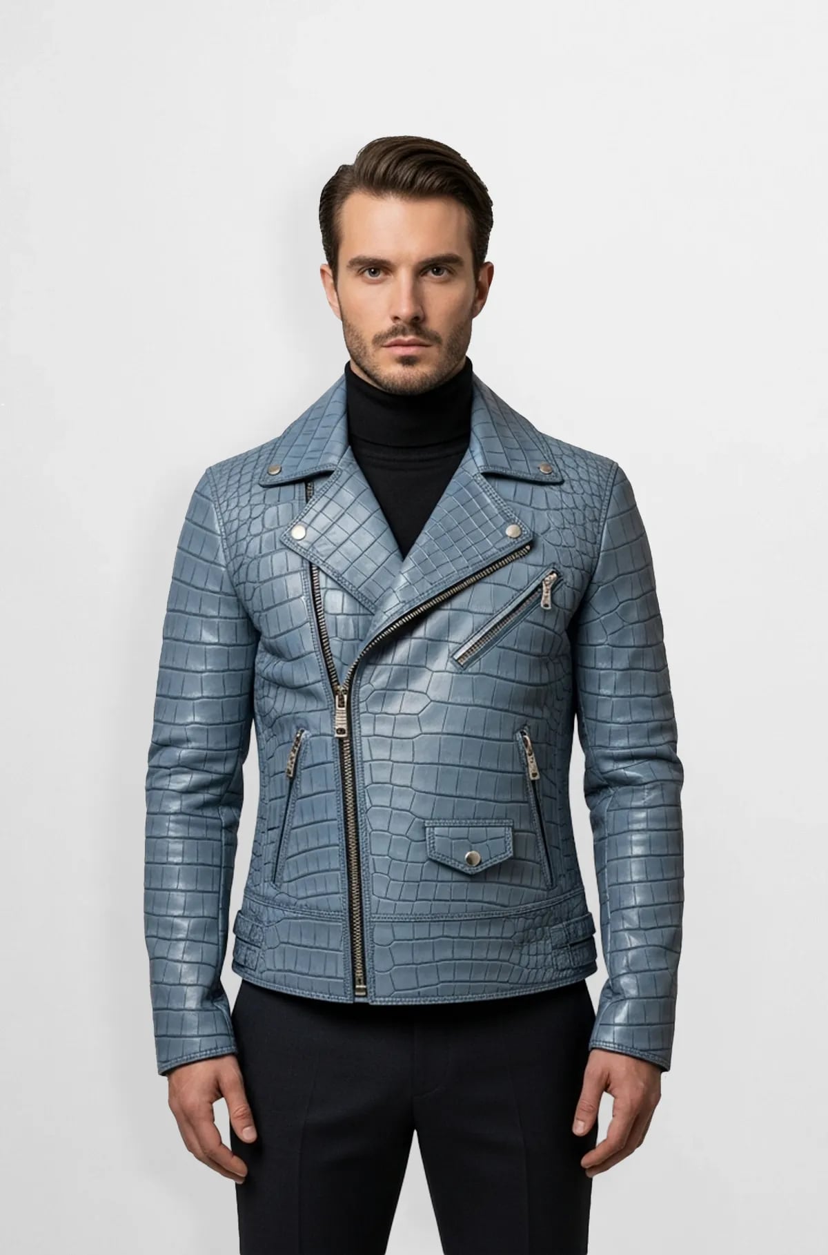 Blue CrocoRider Luxe Biker Jacket Blue CrocoRider Luxe Biker Jacket