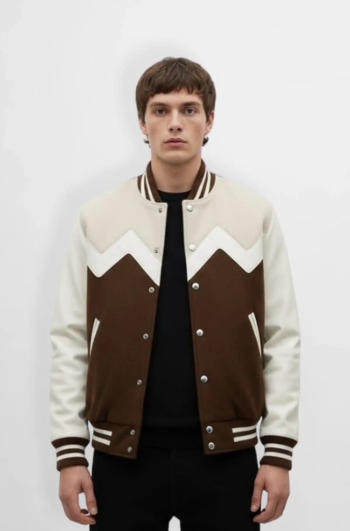 Brown And Off-White Ridge Varsity Jacket Brown And Off-White Ridge Varsity Jacket