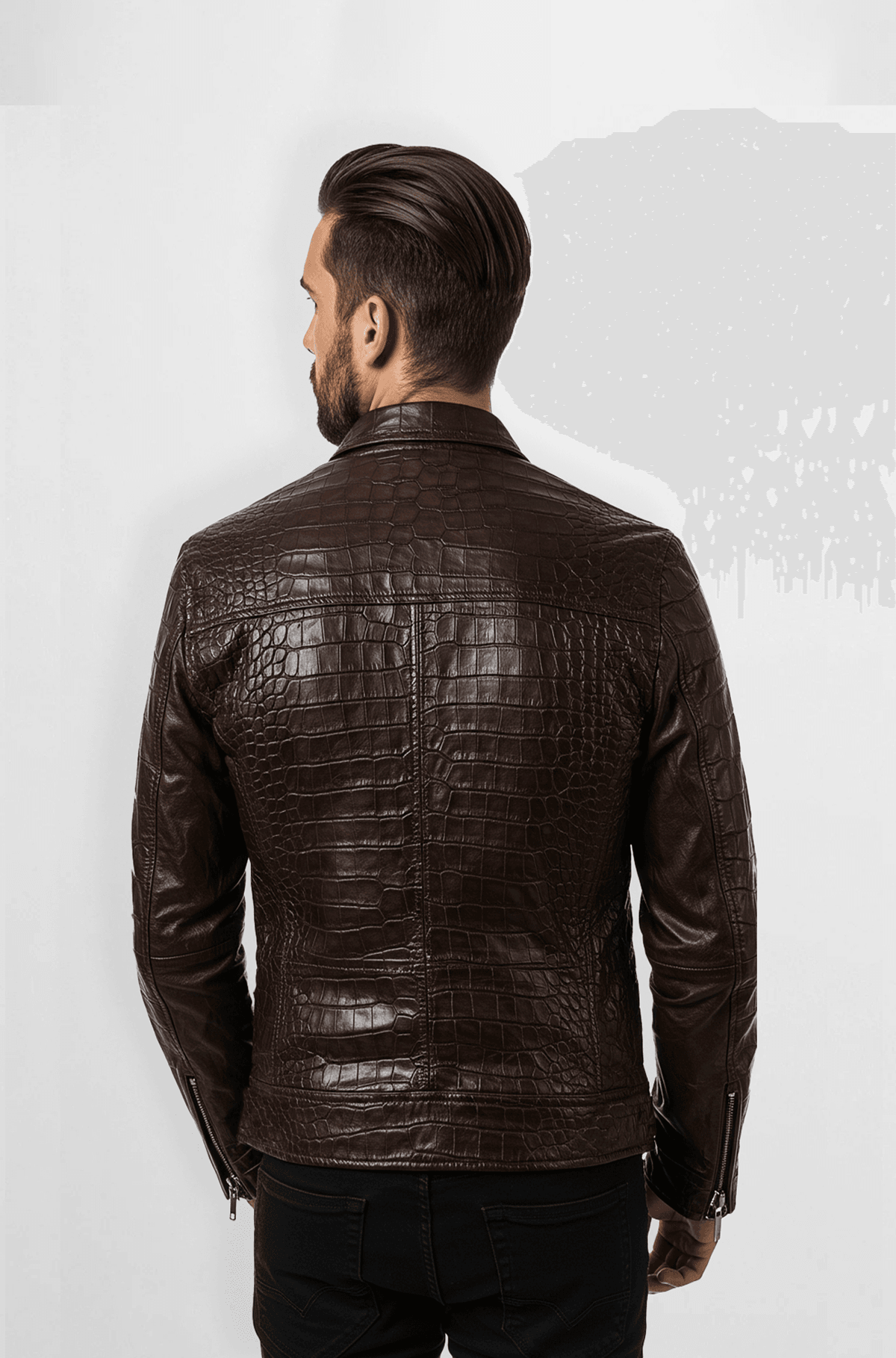 Brown Crocodile Embossed Leather Biker Jacket Brown Crocodile Embossed Leather Biker Jacket