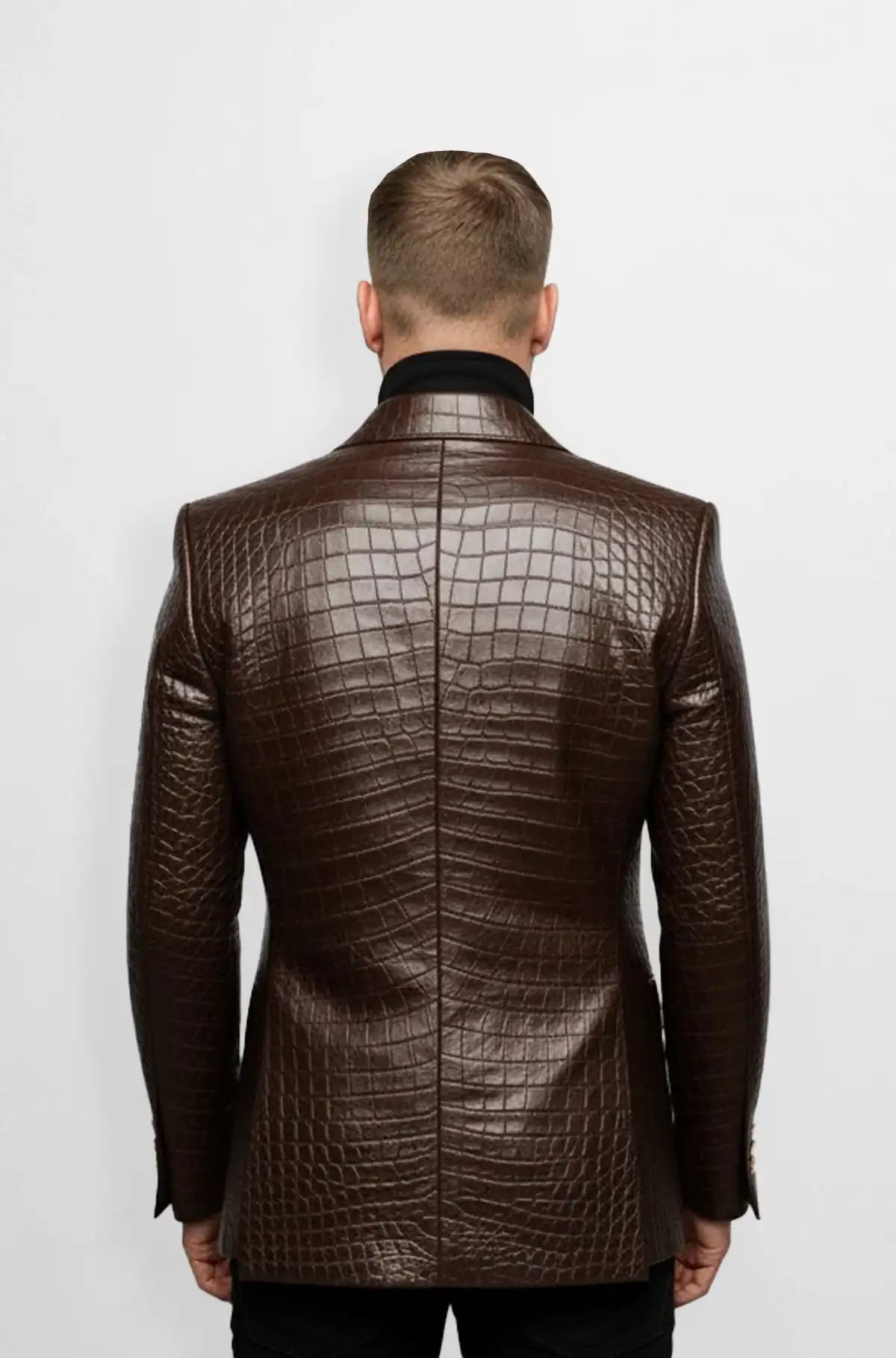 Brown Double Breasted Crocodile Leather Blazer Brown Double Breasted Crocodile Leather Blazer