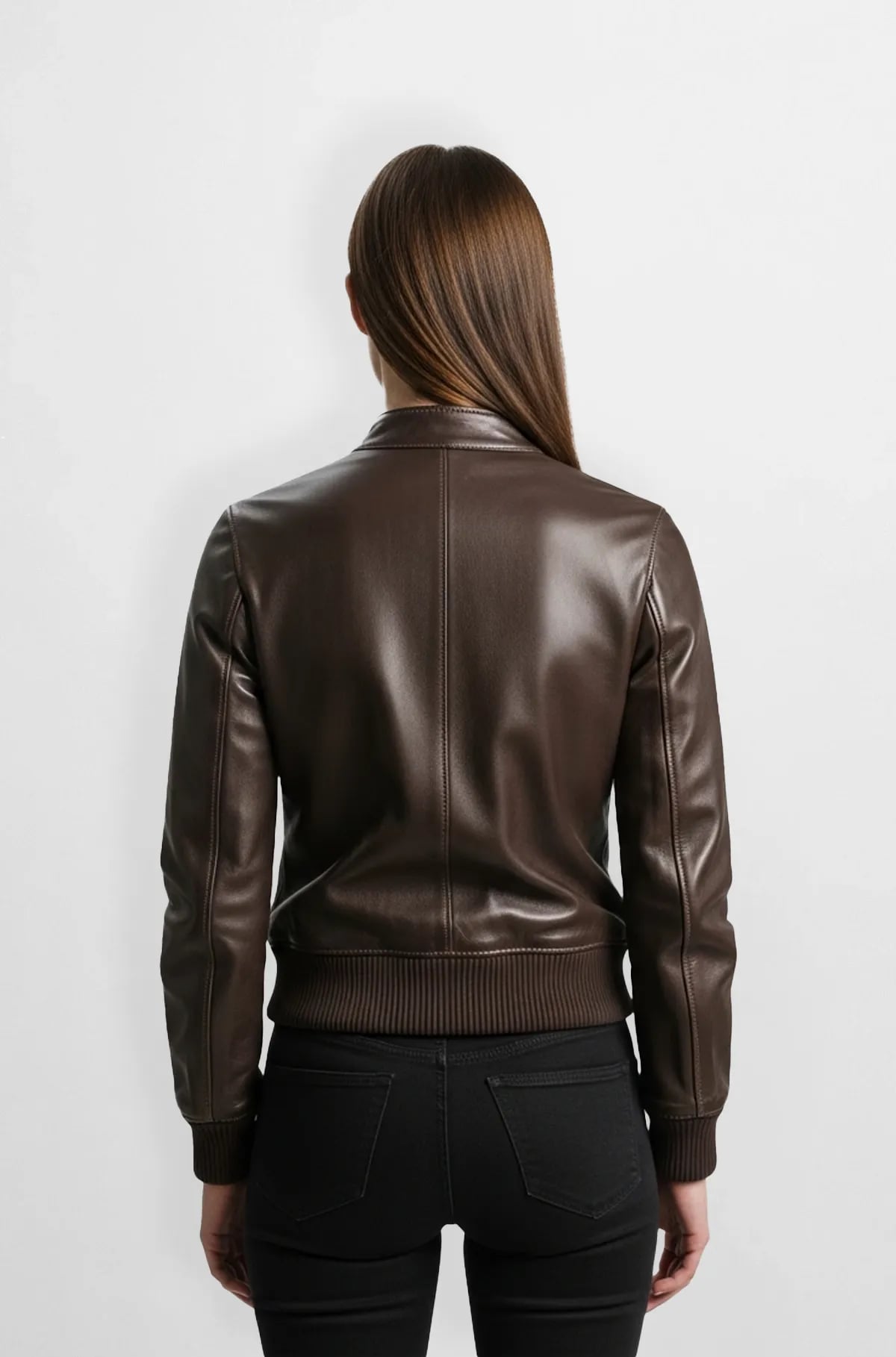 Brown Leather Bomber Jacket with Golden Zipper Brown Leather Bomber Jacket with Golden Zipper