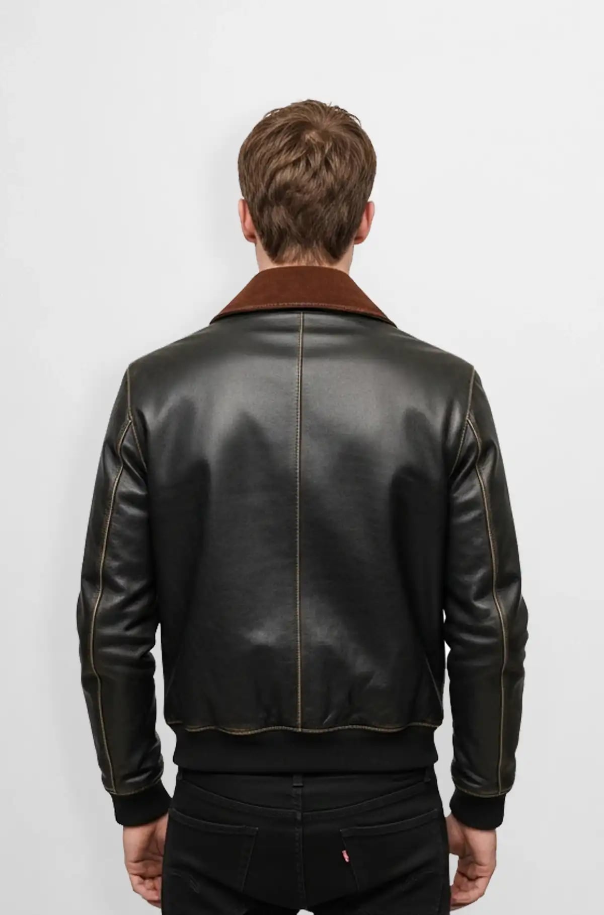 Brown Leather Bomber Jacket with Suede Collar Brown Leather Bomber Jacket with Suede Collar