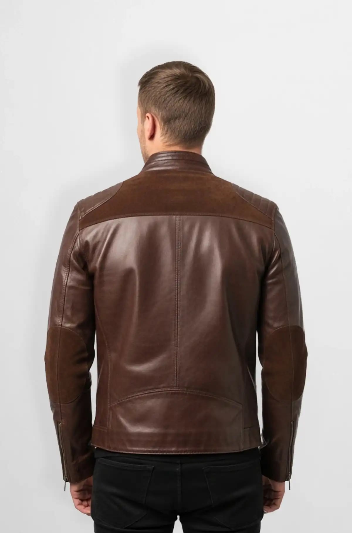 Brown Leather Bomber Jacket with Zipper Pockets Brown Leather Bomber Jacket with Zipper Pockets