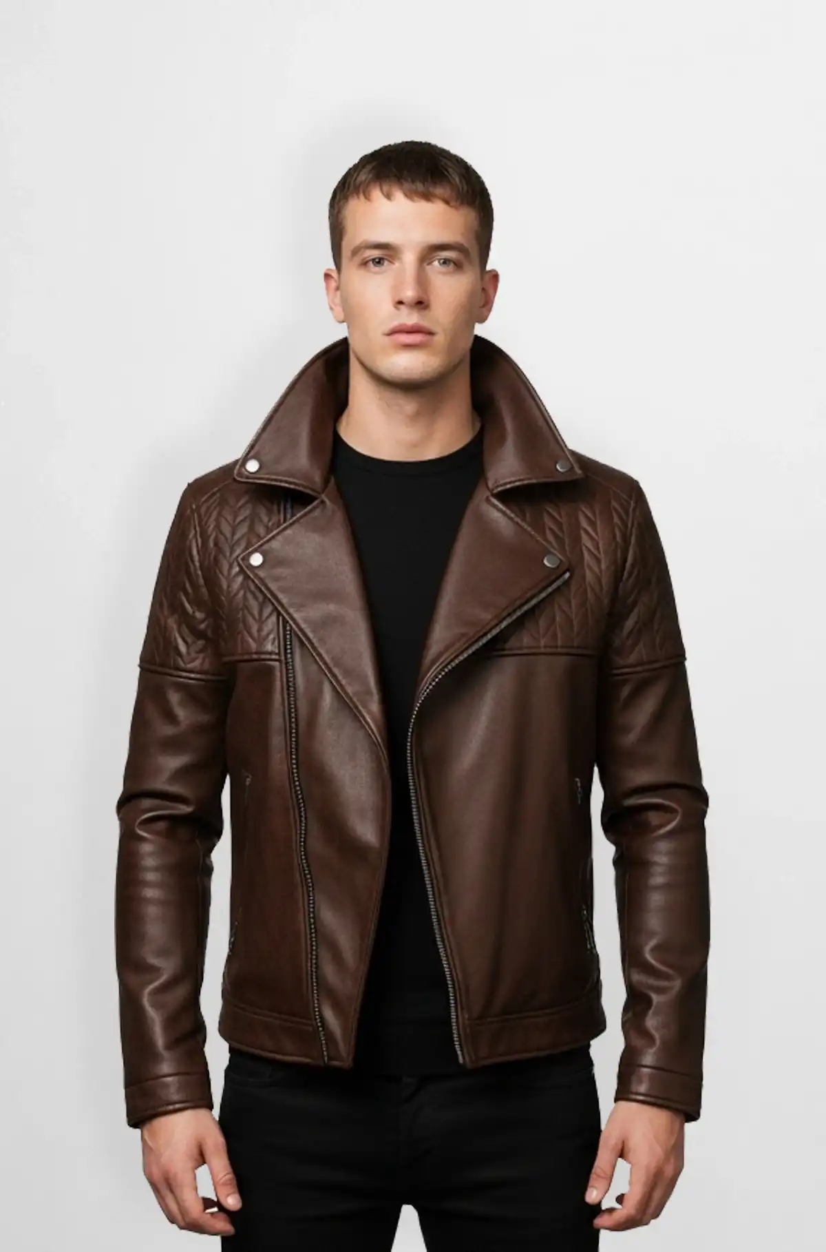 Brown Quilted Leather Biker Jacket Brown Quilted Leather Biker Jacket