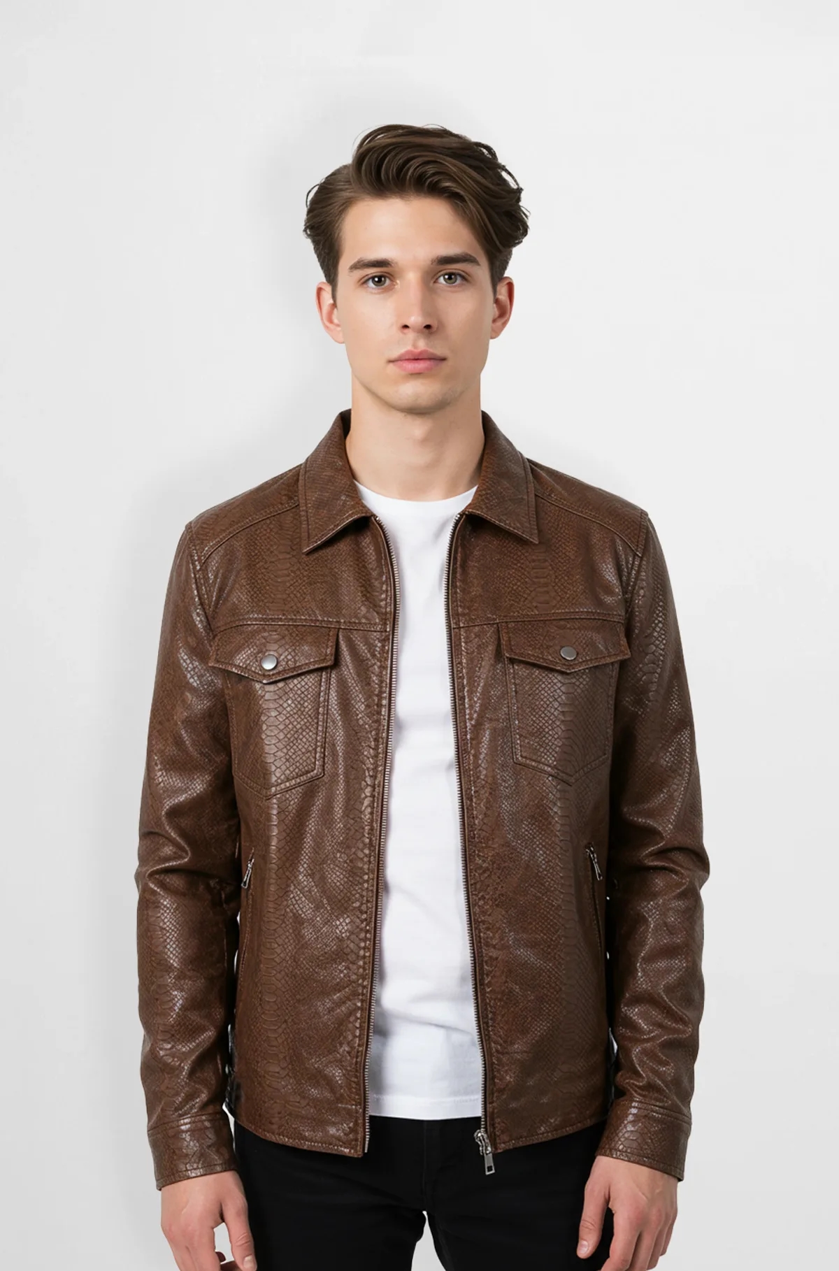 Brown mocha Snakeskin Leather Jacket Brown mocha Snakeskin Leather Jacket