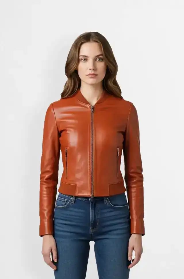 Burnt Sienna Womens Leather Bomber Jacket Burnt Sienna Womens Leather Bomber Jacket