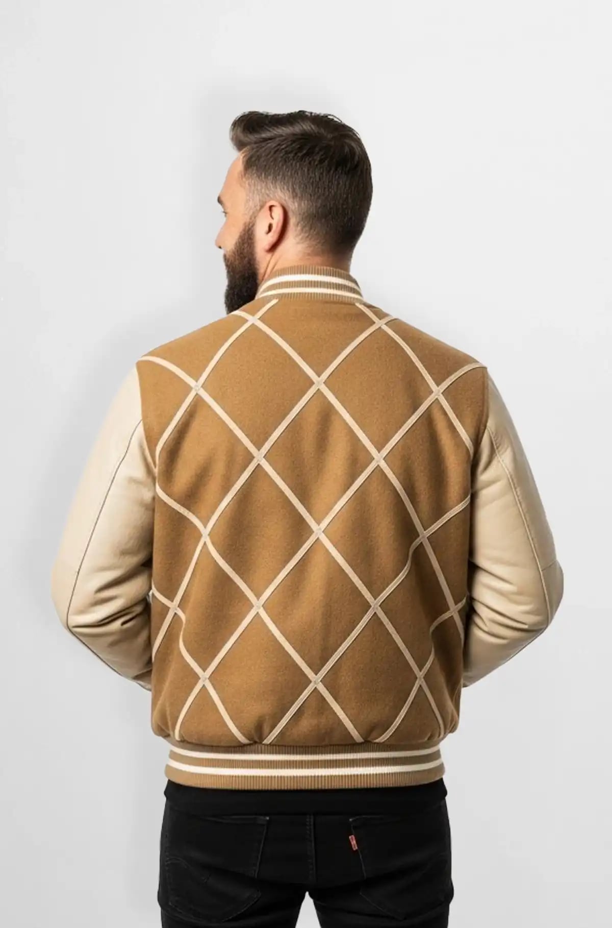 Cambridge Cream Check Leather Varsity Jacket Cambridge Cream Check Leather Varsity Jacket