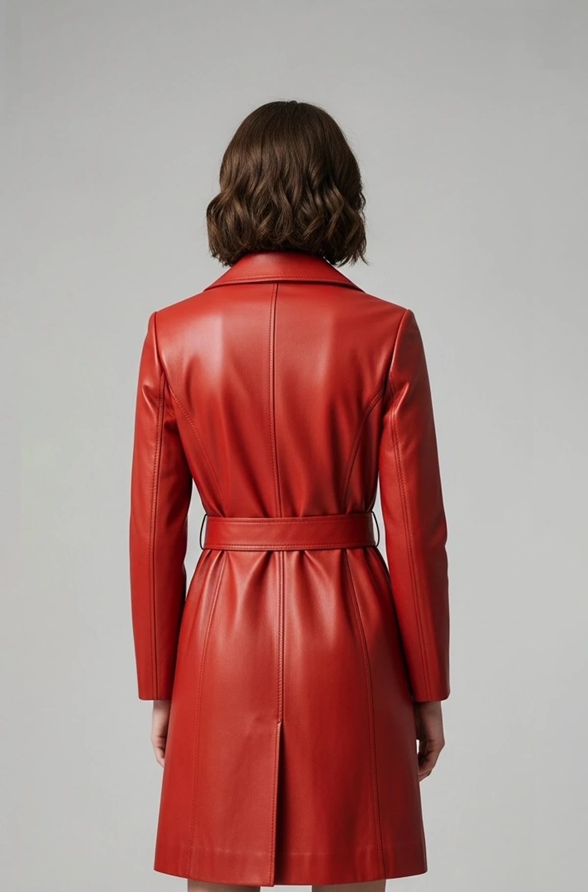 Caramel Reddish Leather Belted Coat for Women Caramel Reddish Leather Belted Coat for Women