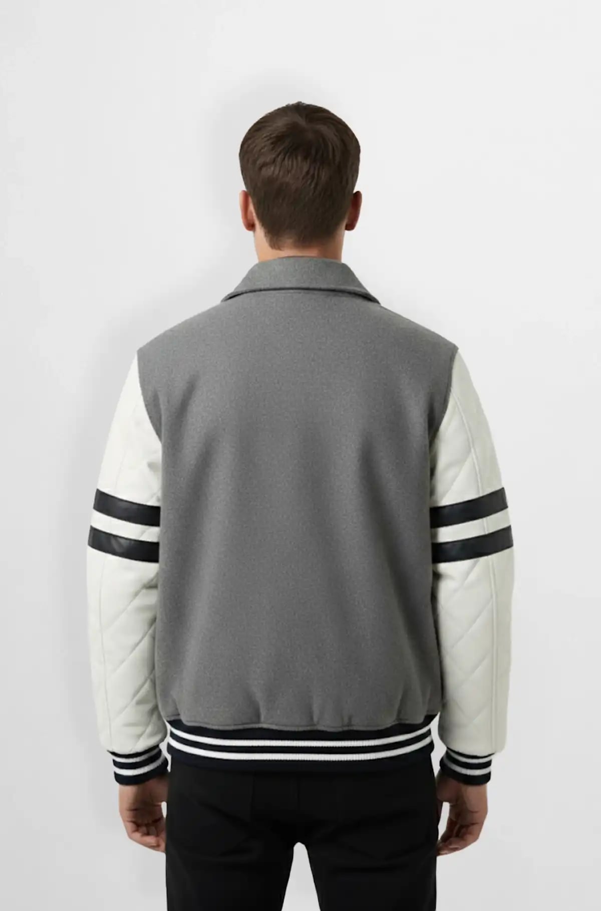 Charcoal Grey Wool Leather Varsity Jacket Charcoal Grey Wool Leather Varsity Jacket