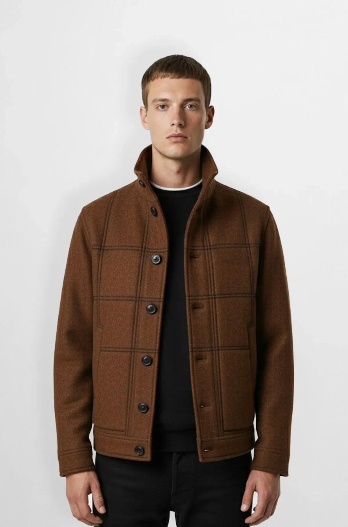 Checkered Brown Wool Bomber Jacket Checkered Brown Wool Bomber Jacket