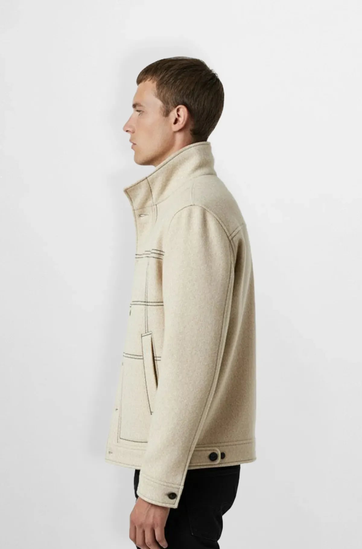 Checkered Light Beige Wool Bomber Jacket Checkered Light Beige Wool Bomber Jacket