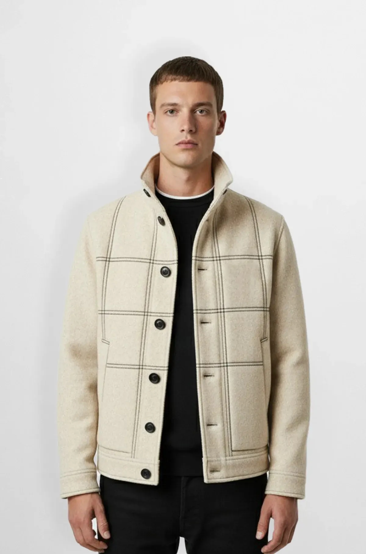 Checkered Light Beige Wool Bomber Jacket Checkered Light Beige Wool Bomber Jacket