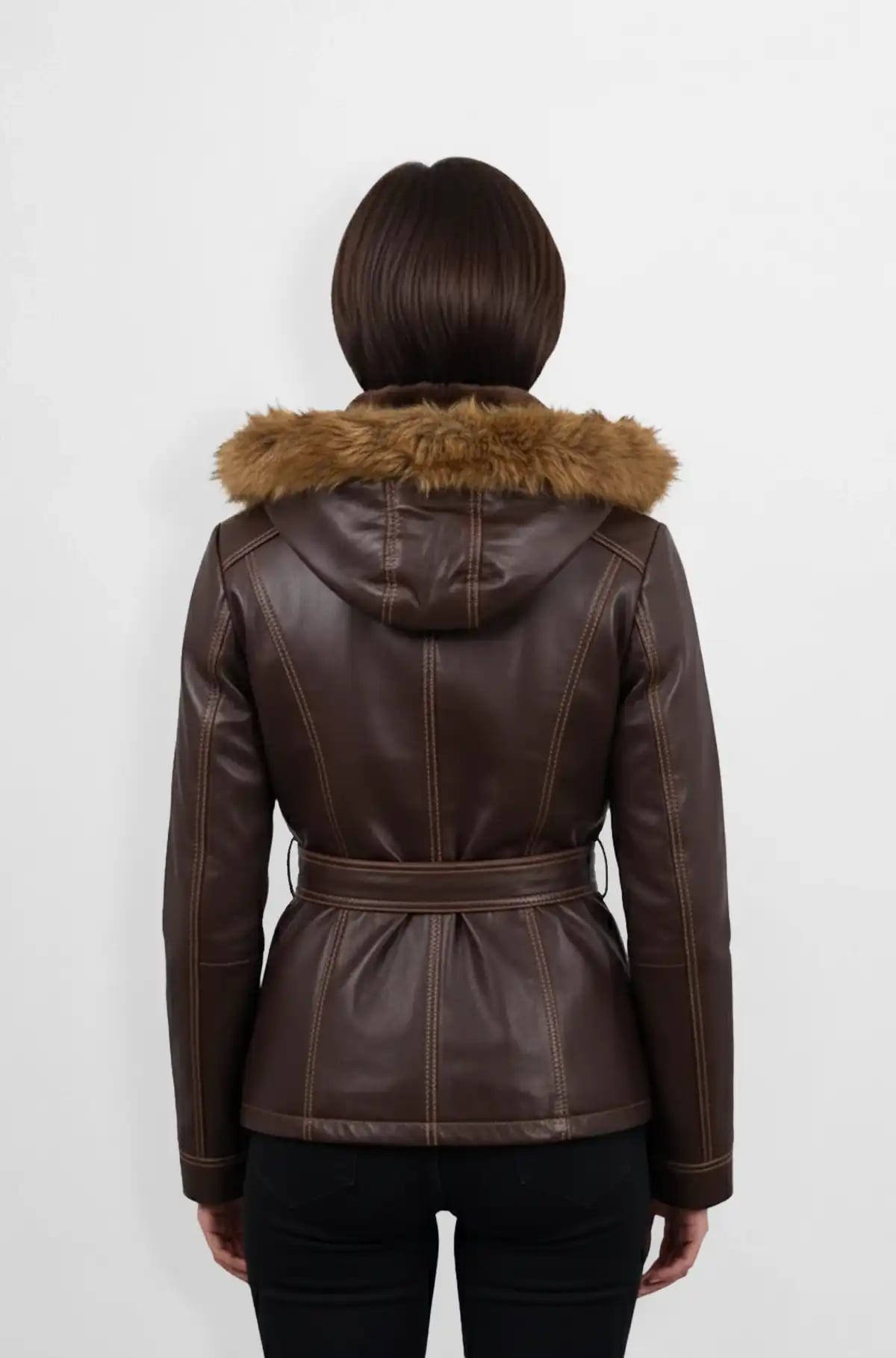 Chocolate Brown Fur Hooded Leather Jacket Chocolate Brown Fur Hooded Leather Jacket