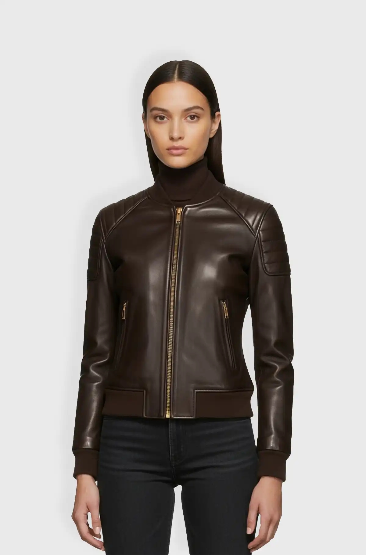 Chocolate Brown Leather Bomber Jacket Chocolate Brown Leather Bomber Jacket