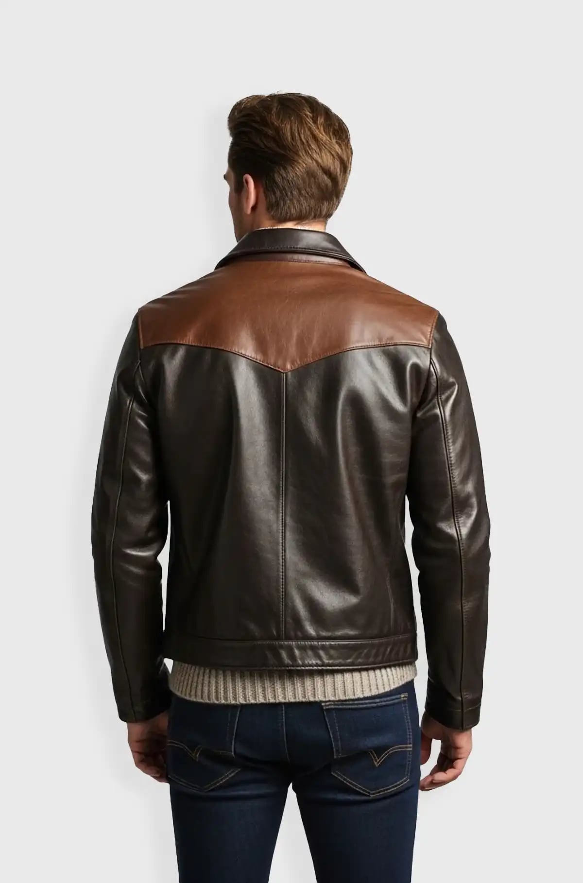 Chocolate Brown Leather Jacket with Contrast Panels Chocolate Brown Leather Jacket with Contrast Panels