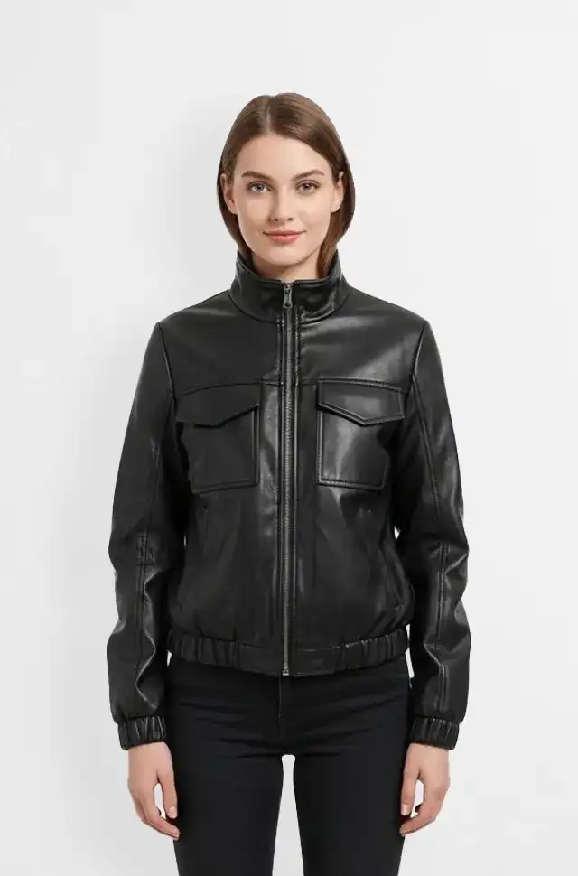 Classic Black Leather Bomber Jacket for women Classic Black Leather Bomber Jacket for women