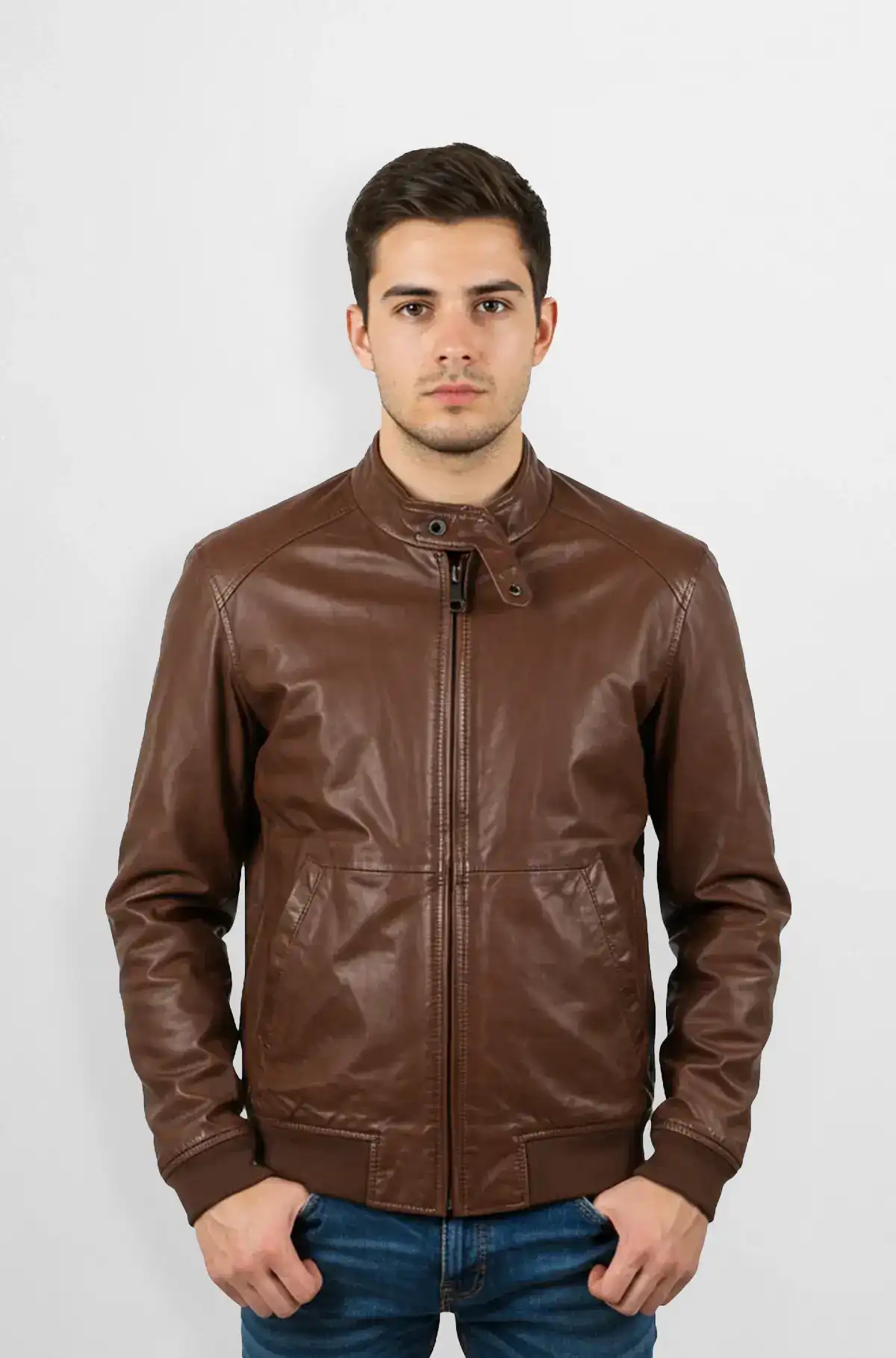 Classic Brown Premium Leather Bomber Jacket Classic Brown Premium Leather Bomber Jacket