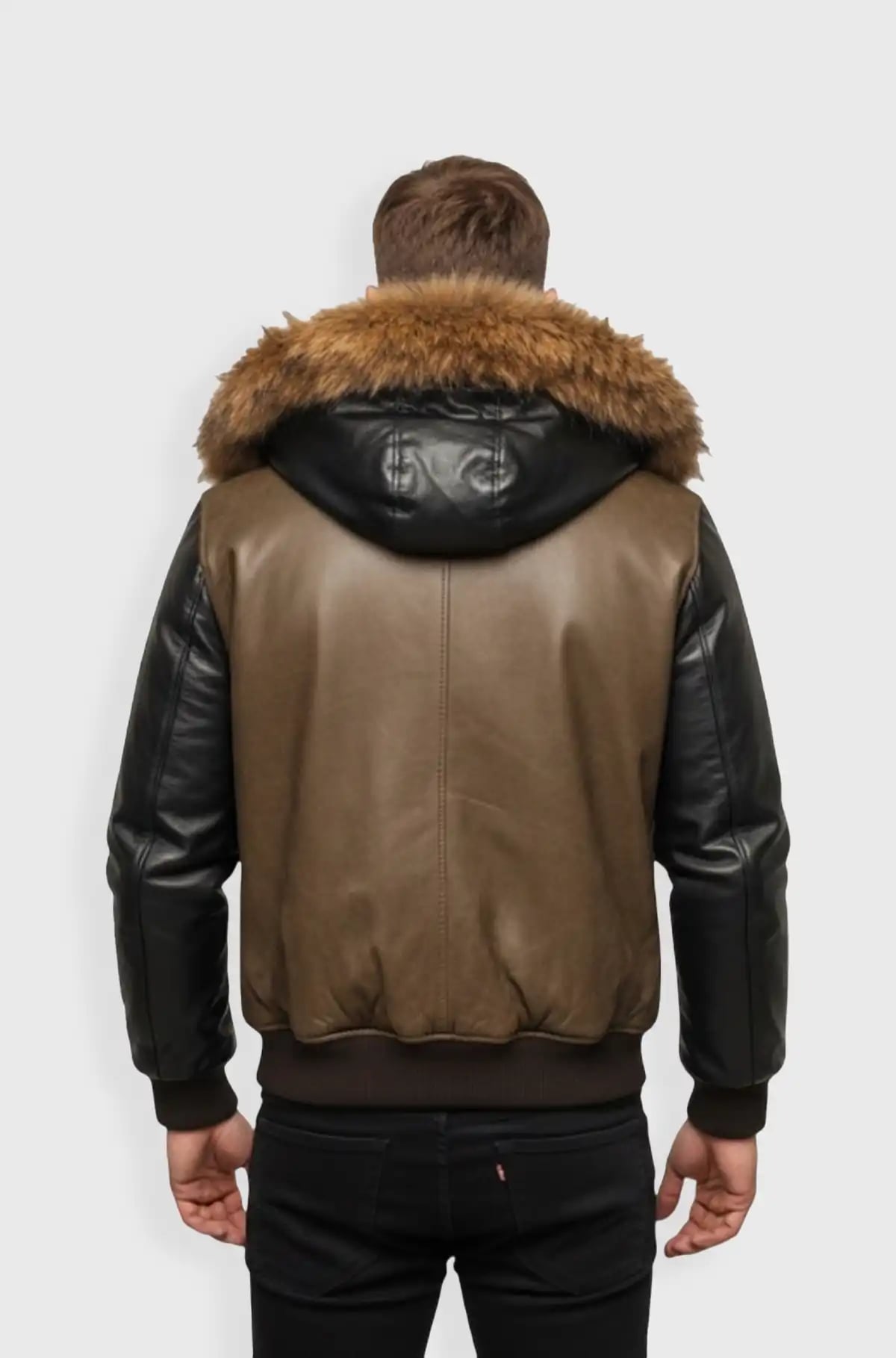 Creamy Brown Bomber Fur Hood Leather Jacket Creamy Brown Bomber Fur Hood Leather Jacket