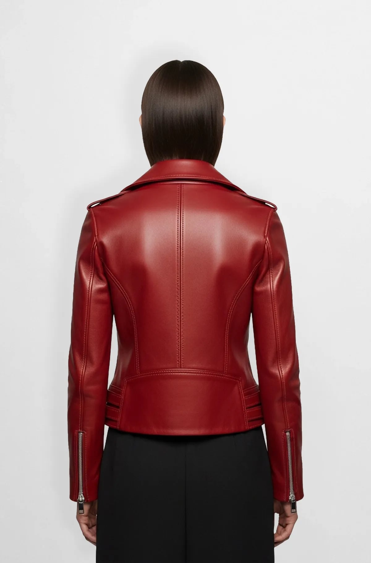 Crimson Cropped Leather Biker Jacket for Women Crimson Cropped Leather Biker Jacket for Women