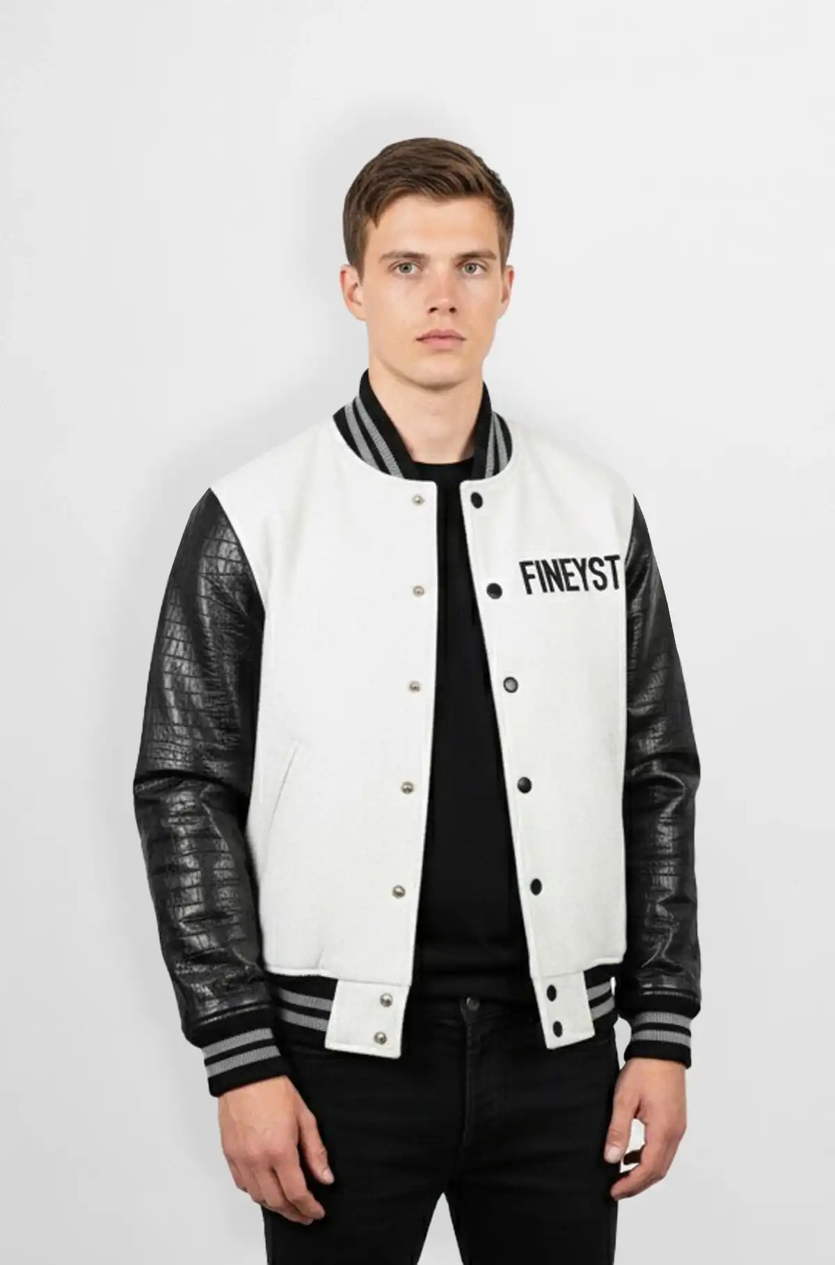 Crocodile Black and White Varsity Leather Jacket Crocodile Black and White Varsity Leather Jacket