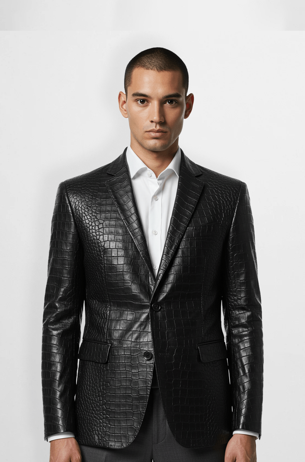 Crocodile Embossed Leather Blazer Jacket Crocodile Embossed Leather Blazer Jacket