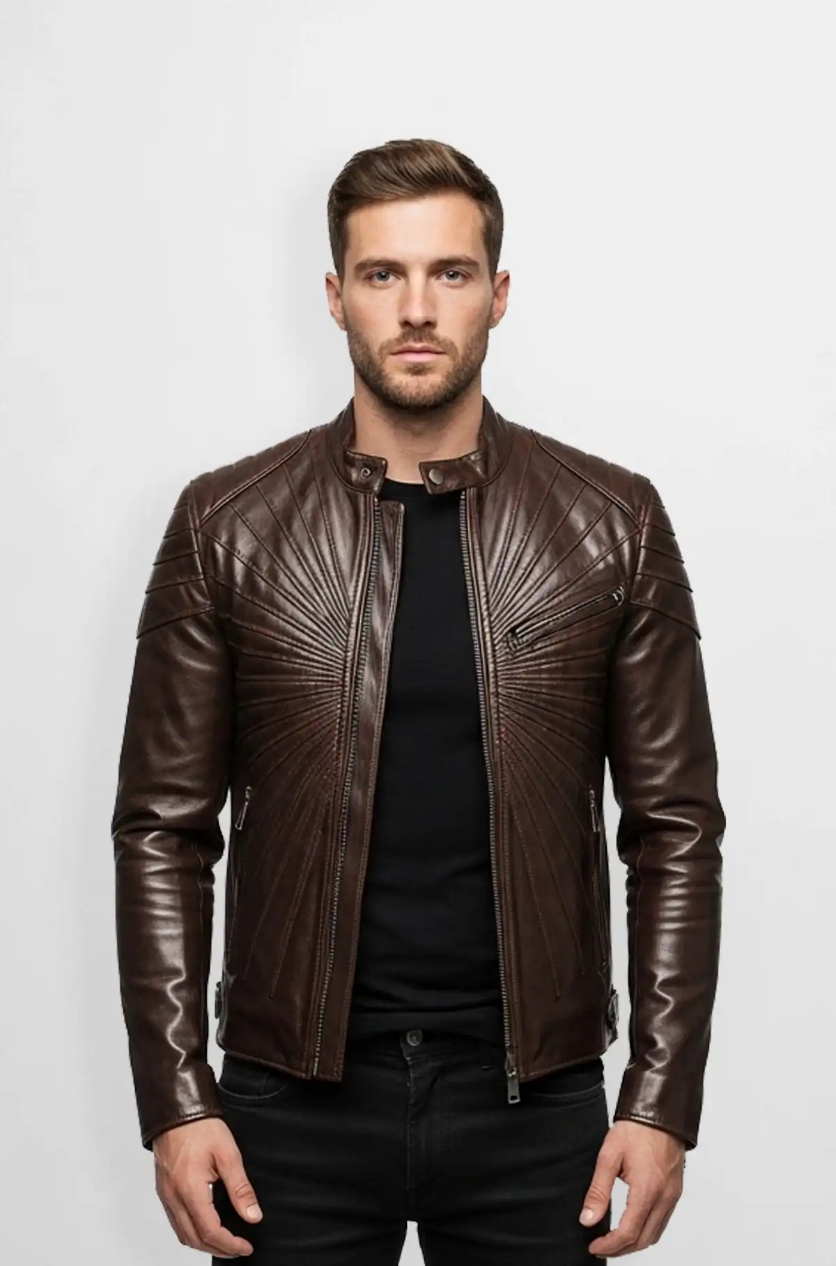 Dark Brown Leather Quilted Biker Jacket Dark Brown Leather Quilted Biker Jacket
