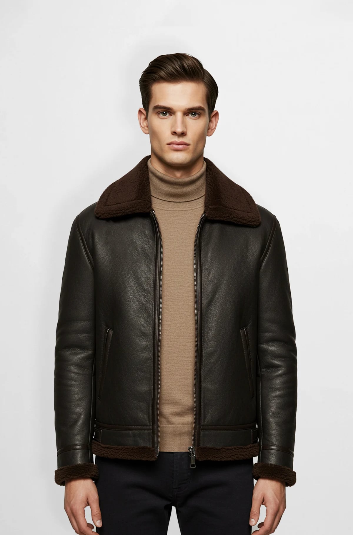 Apricot Brown Shearling Leather Jacket for men Apricot Brown Shearling Leather Jacket for men