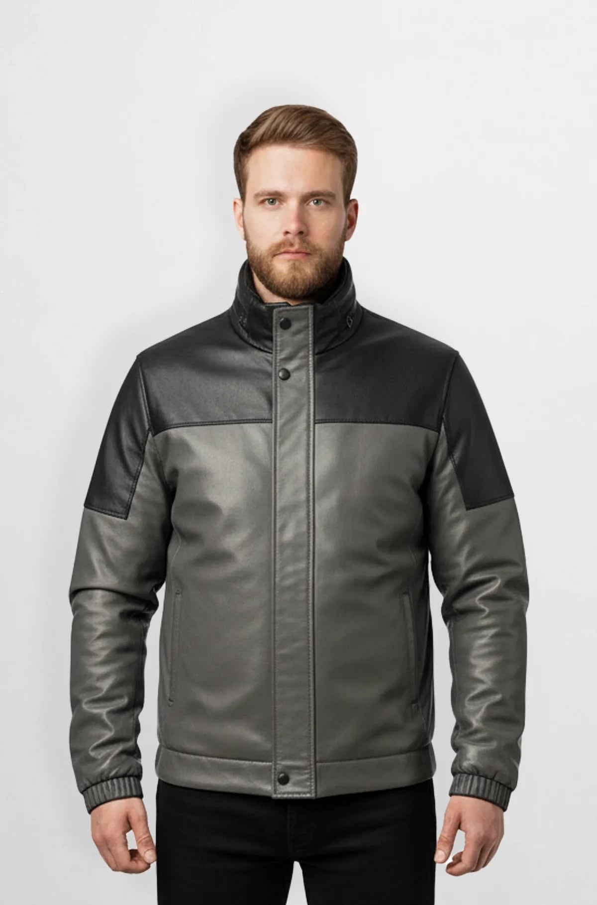 Dark Grey with Black Accents Leather Jacket Dark Grey with Black Accents Leather Jacket