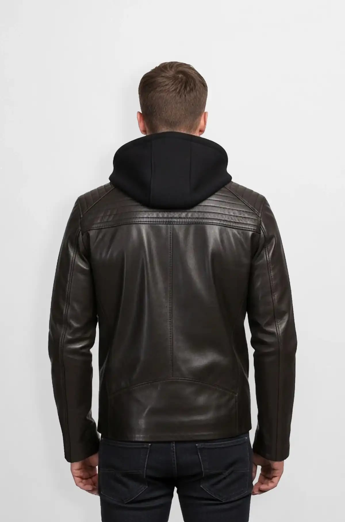 Deep Brown Leather Jacket with Hood Deep Brown Leather Jacket with Hood