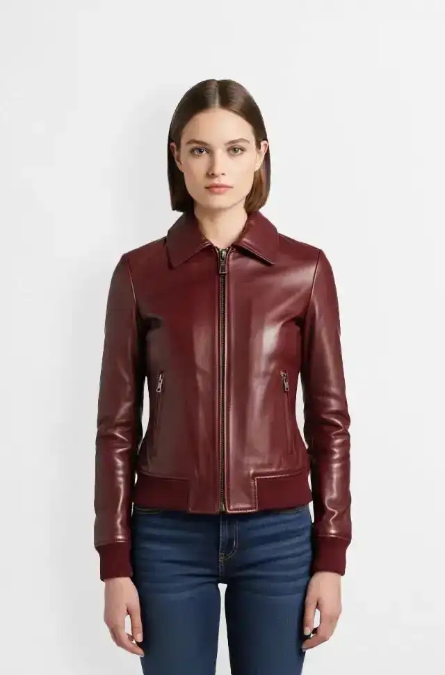 Deep Burgundy Womens Leather Bomber Jacket Deep Burgundy Womens Leather Bomber Jacket
