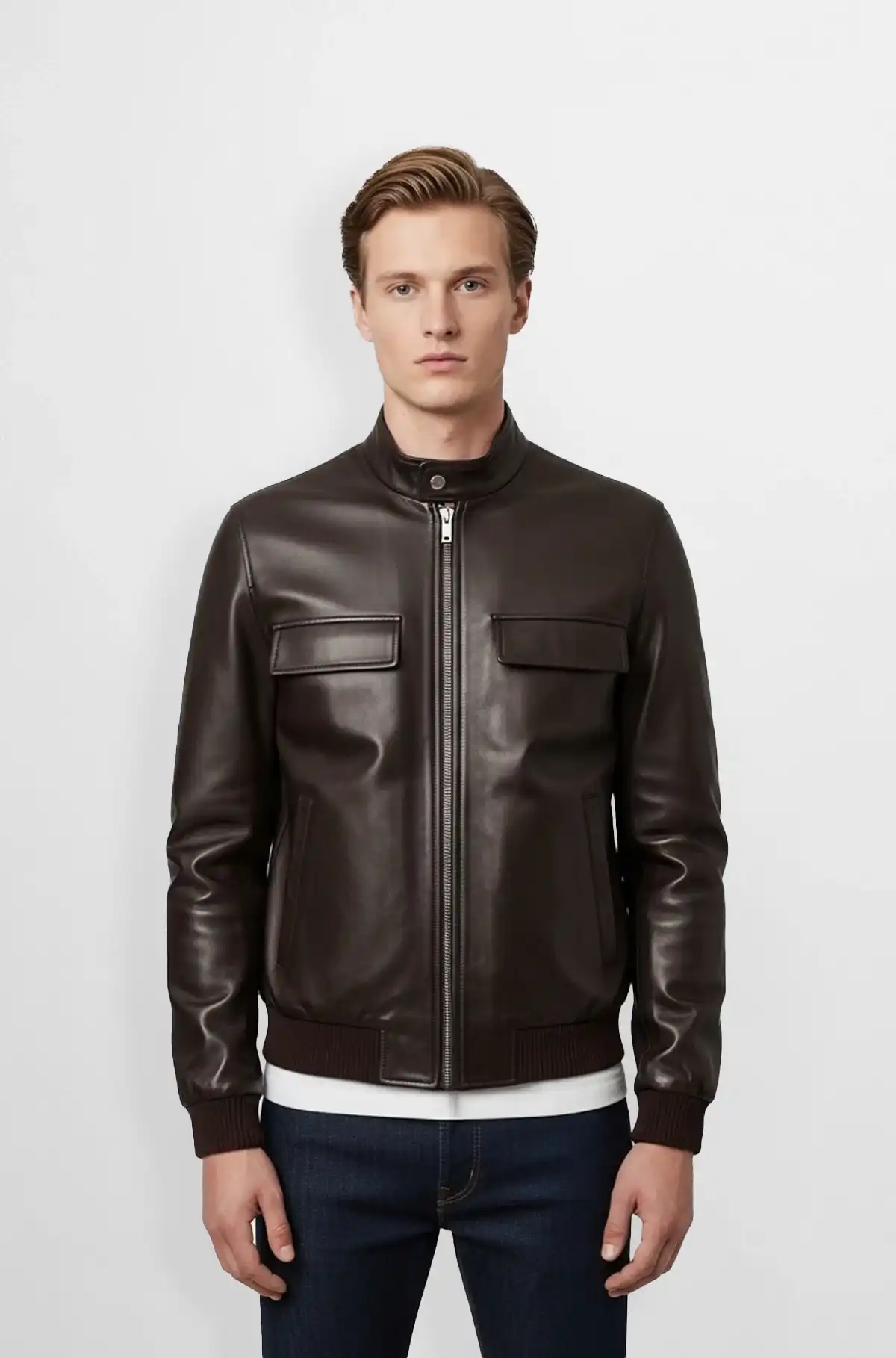 Deep Mahogany Brown Leather Bomber Jacket Deep Mahogany Brown Leather Bomber Jacket