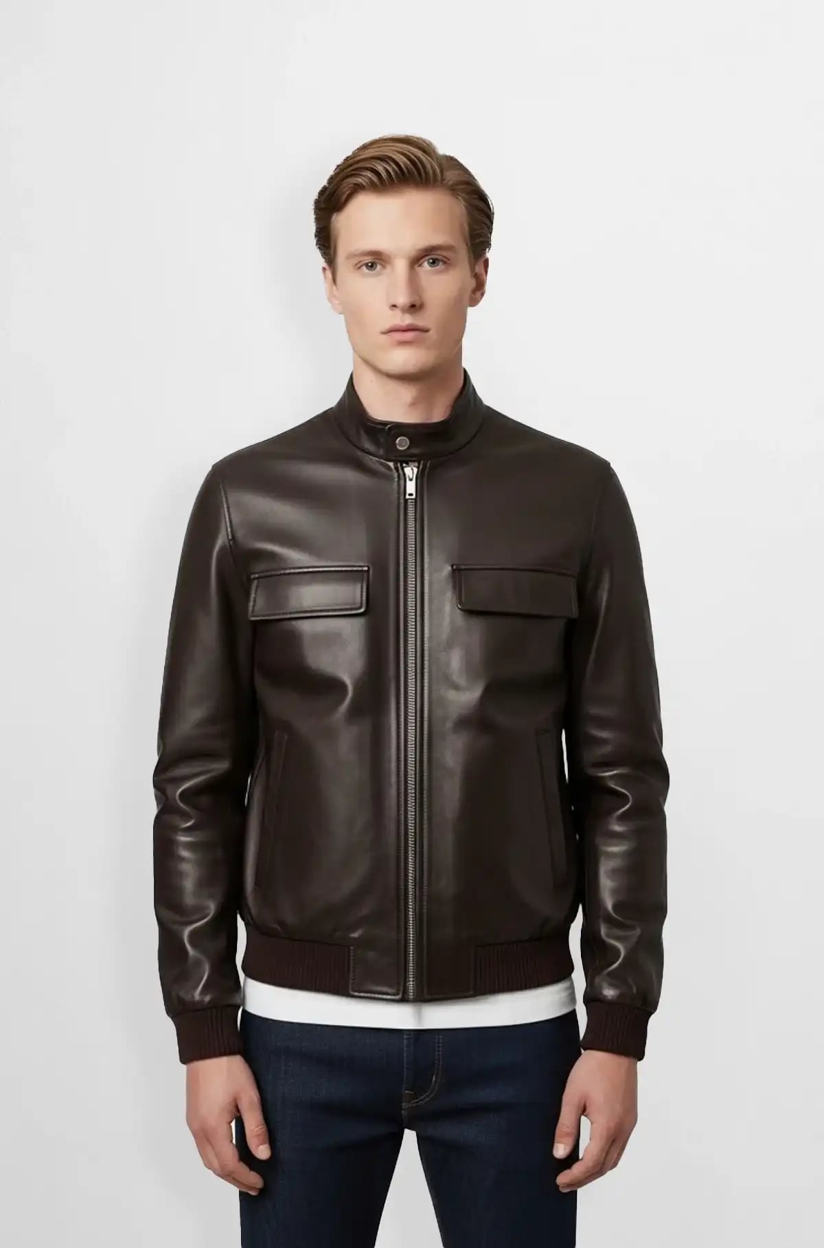 Deep Mahogany Brown Leather Bomber Jacket Deep Mahogany Brown Leather Bomber Jacket