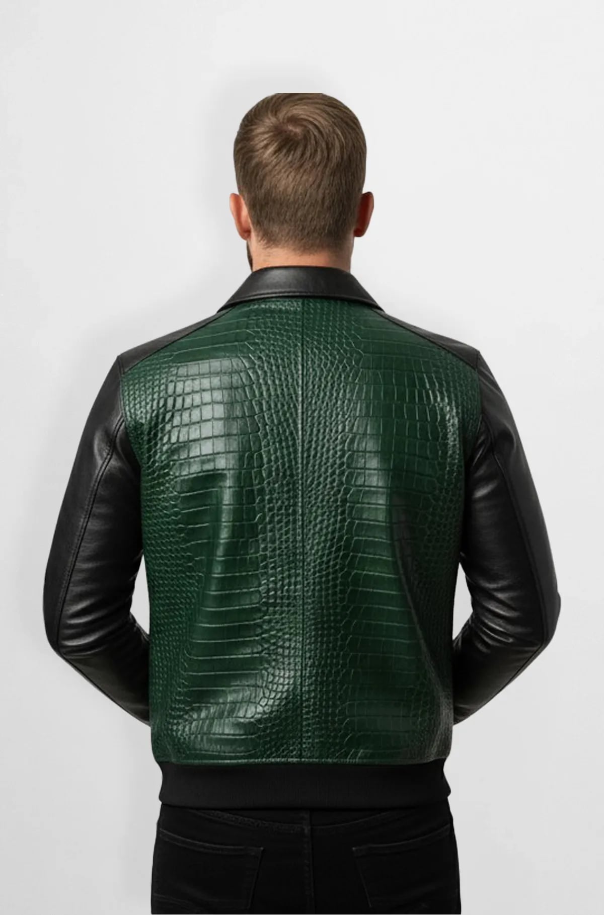 Emerald Croc Black Sleeve Leather Jacket Emerald Croc Black Sleeve Leather Jacket