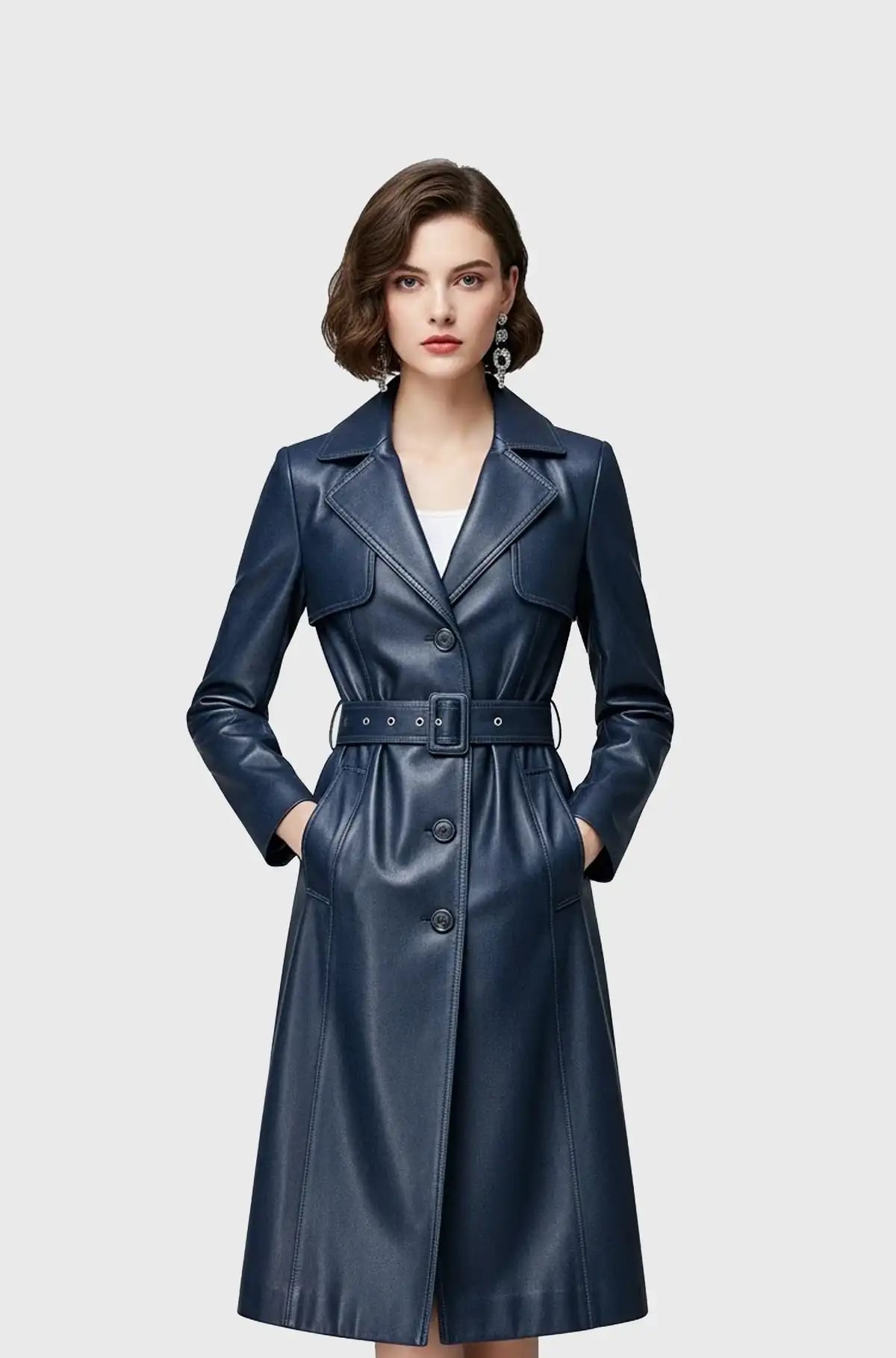 Genuine Dark Navy Leather Trench Coat Genuine Dark Navy Leather Trench Coat