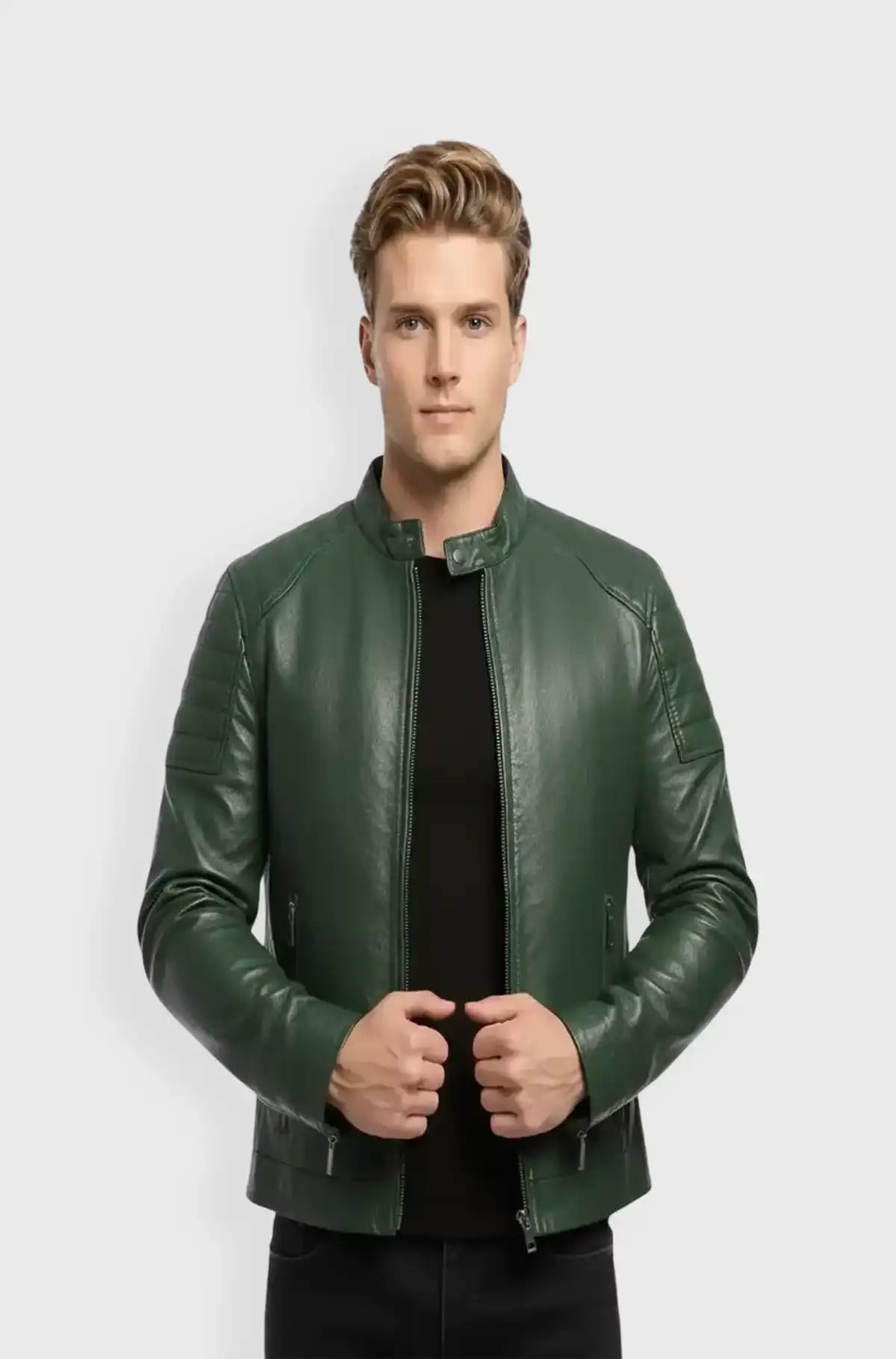 Genuine Green Biker Style Leather Jacket Genuine Green Biker Style Leather Jacket