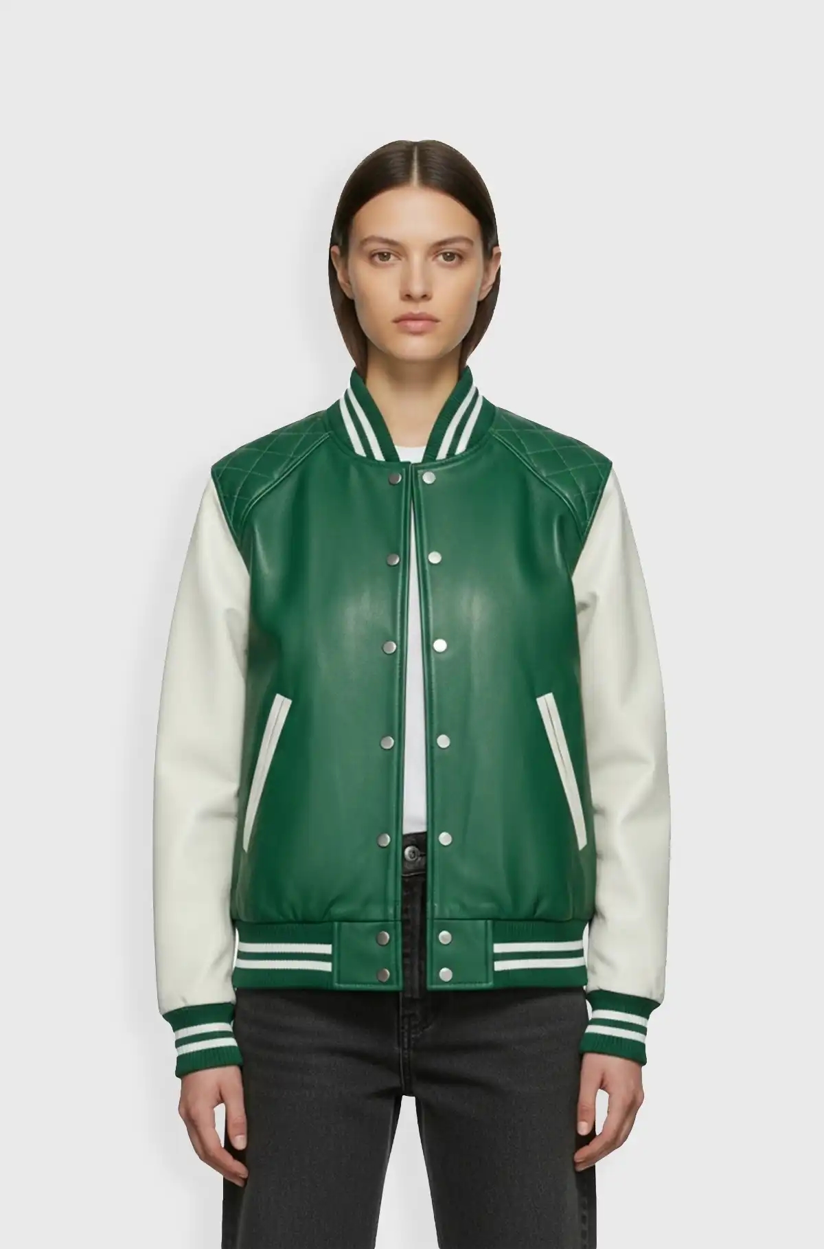 Green White Varsity Leather Jacket Green White Varsity Leather Jacket
