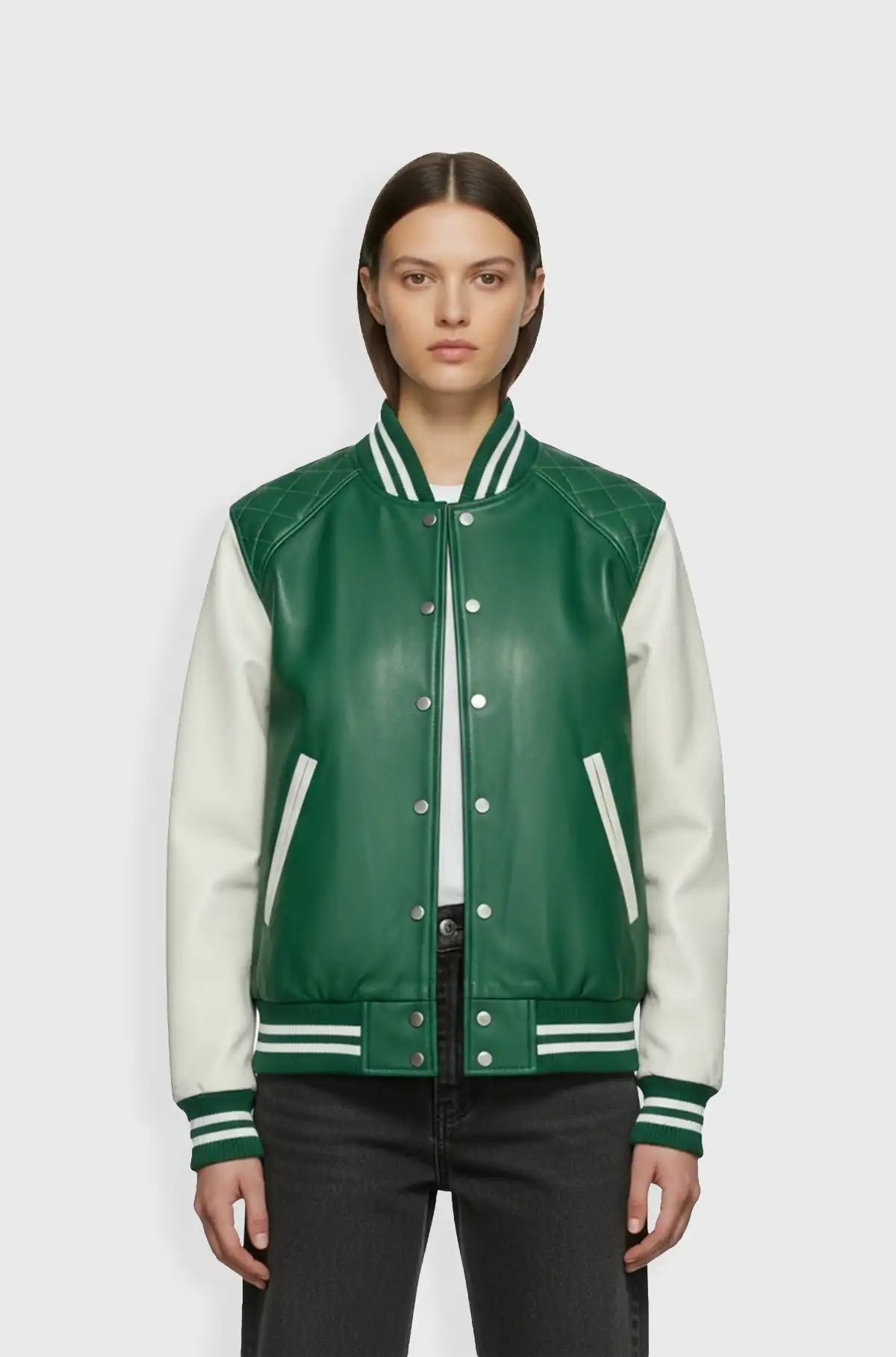 Green White Varsity Leather Jacket Green White Varsity Leather Jacket