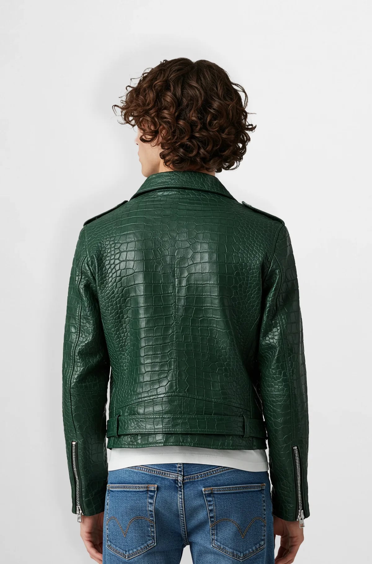 Green crocodile leather biker jacket for mens Green crocodile leather biker jacket for mens