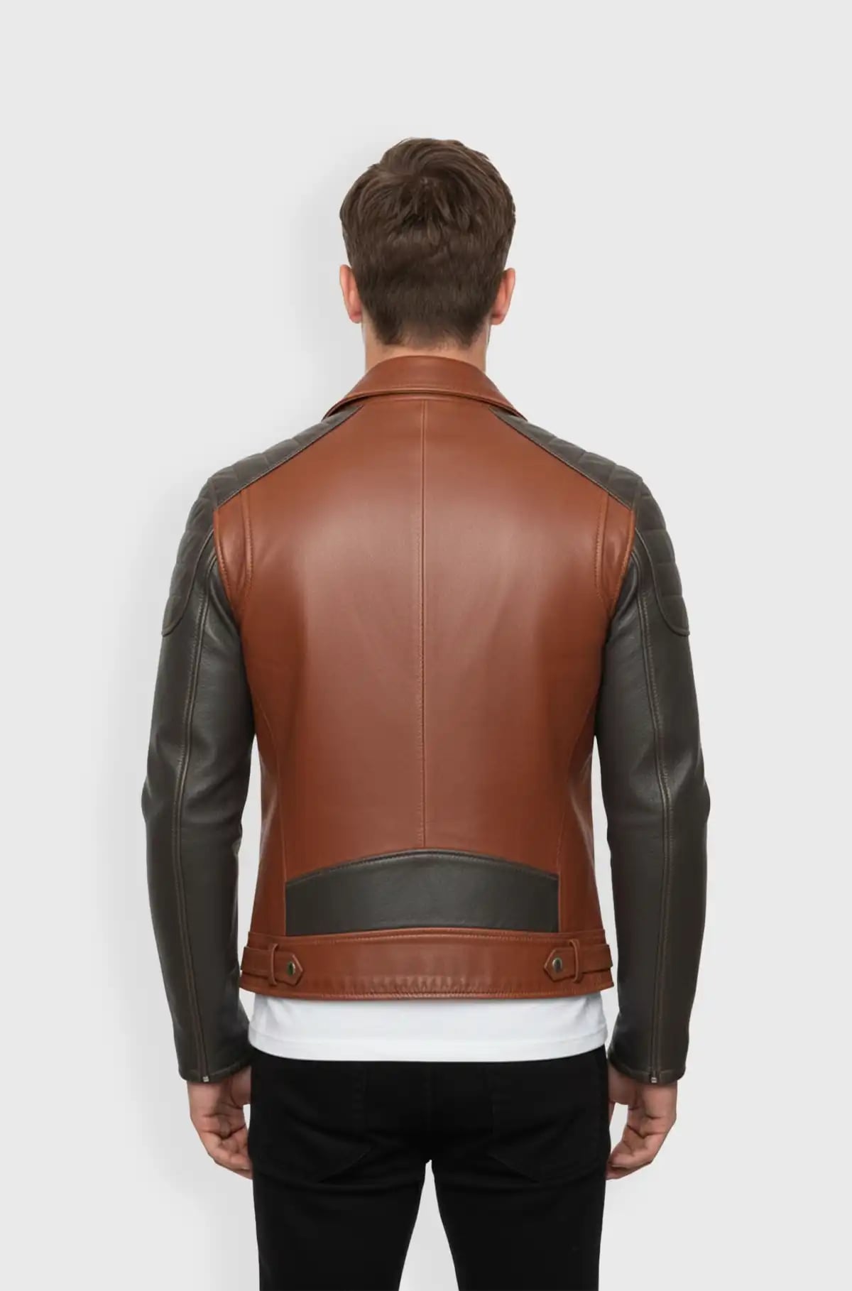 Grey And Cognac Brown Leather Biker Jacket Grey And Cognac Brown Leather Biker Jacket