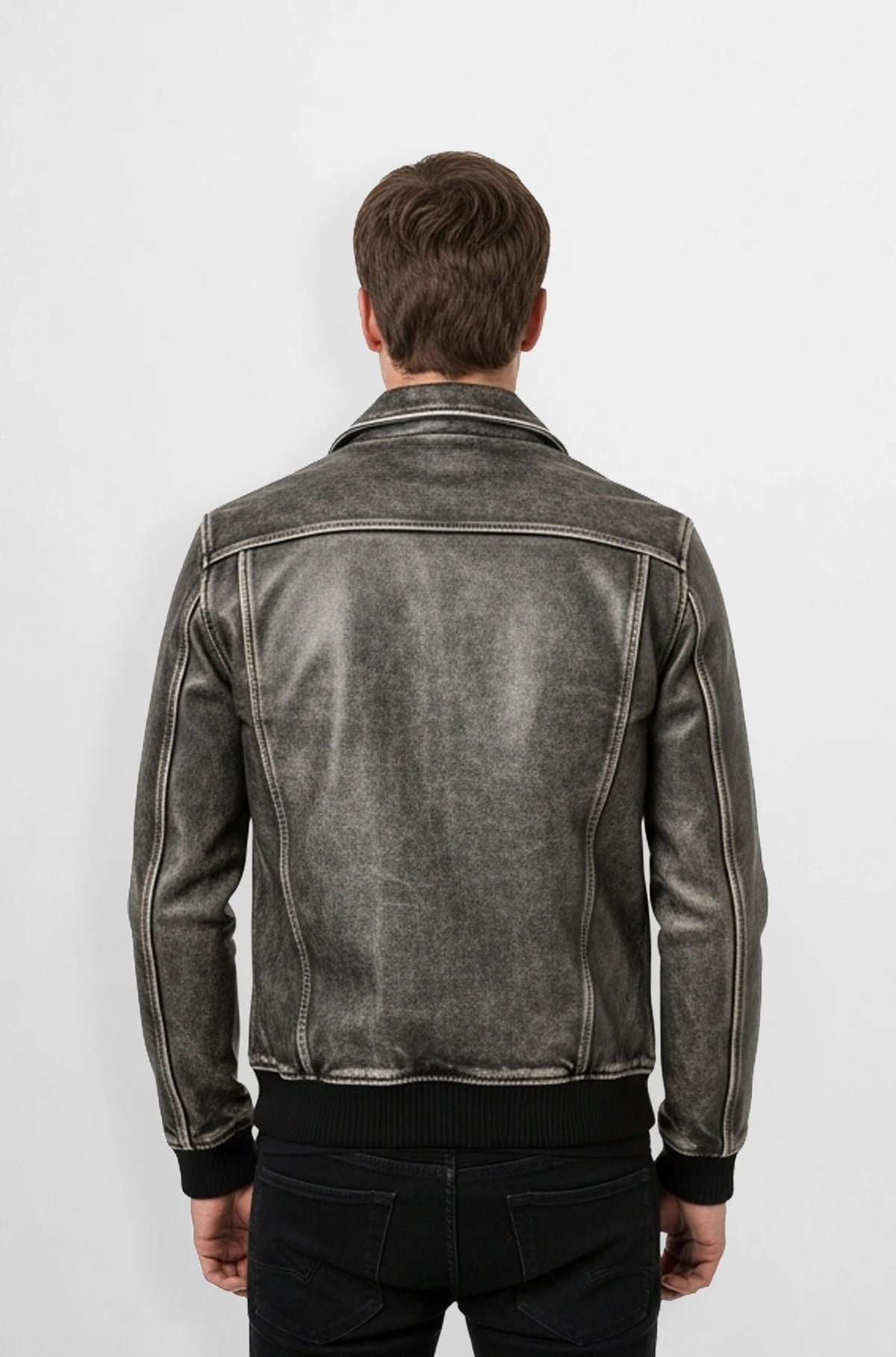 Grey Vintage Black Distressed Leather Jacket Grey Vintage Black Distressed Leather Jacket