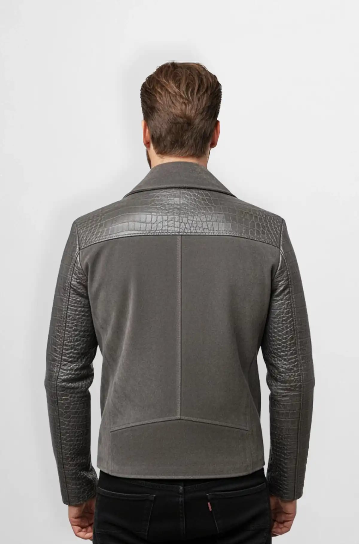 Grey suede Leather Crocodile Texture Jacket Grey suede Leather Crocodile Texture Jacket