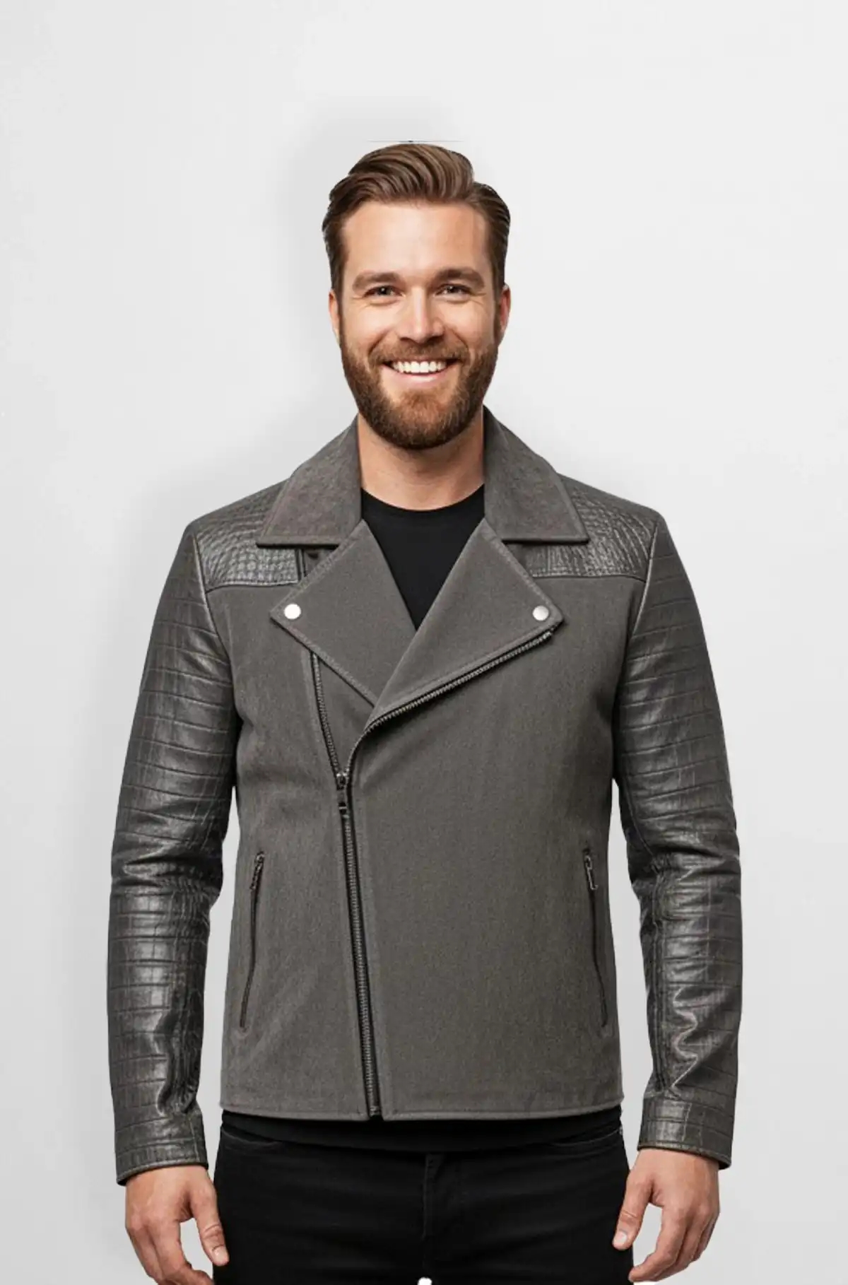 Grey suede Leather Crocodile Texture Jacket Grey suede Leather Crocodile Texture Jacket