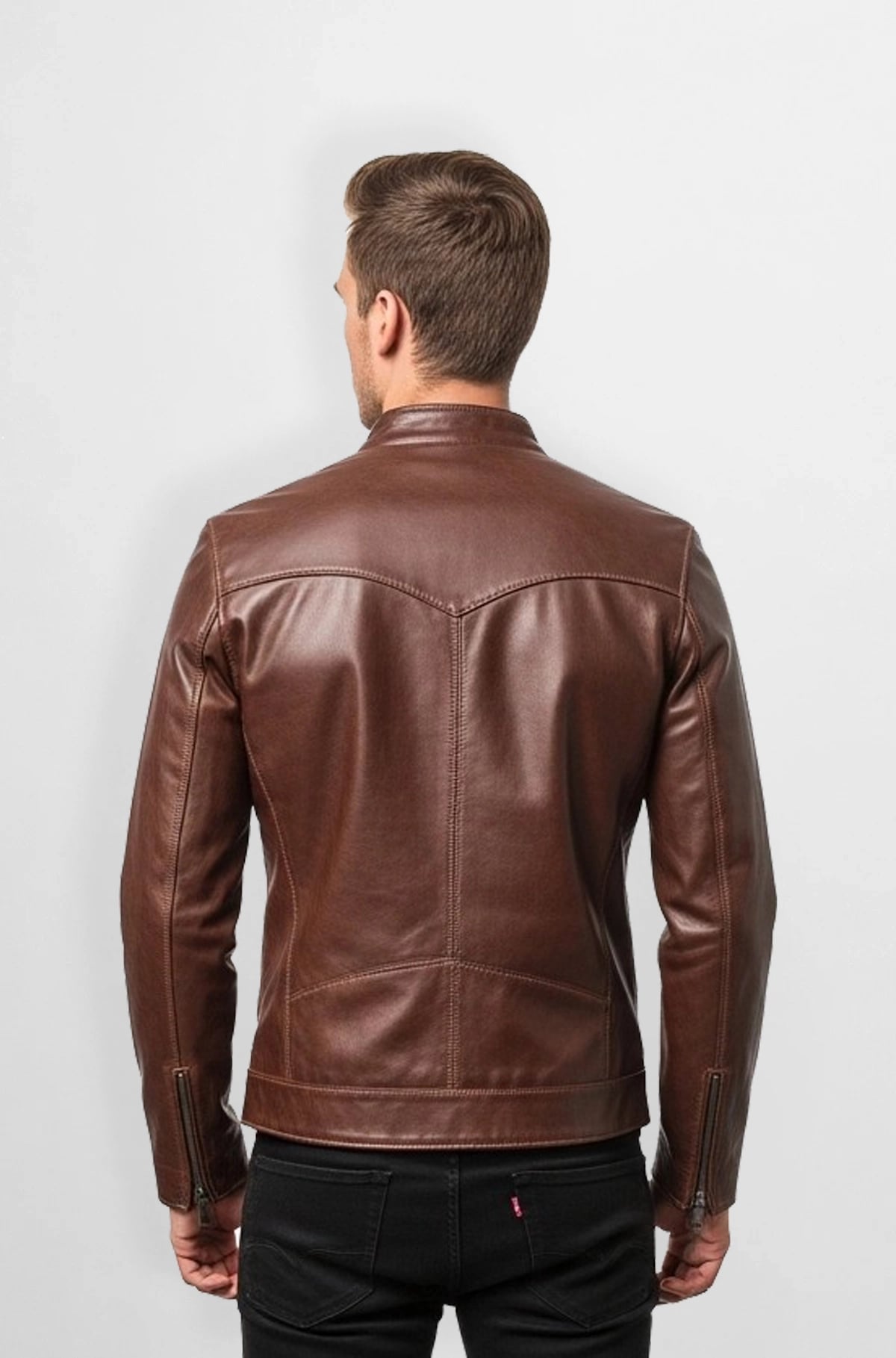 Hawk Edge Mens Brown Leather Biker Jacket Hawk Edge Mens Brown Leather Biker Jacket