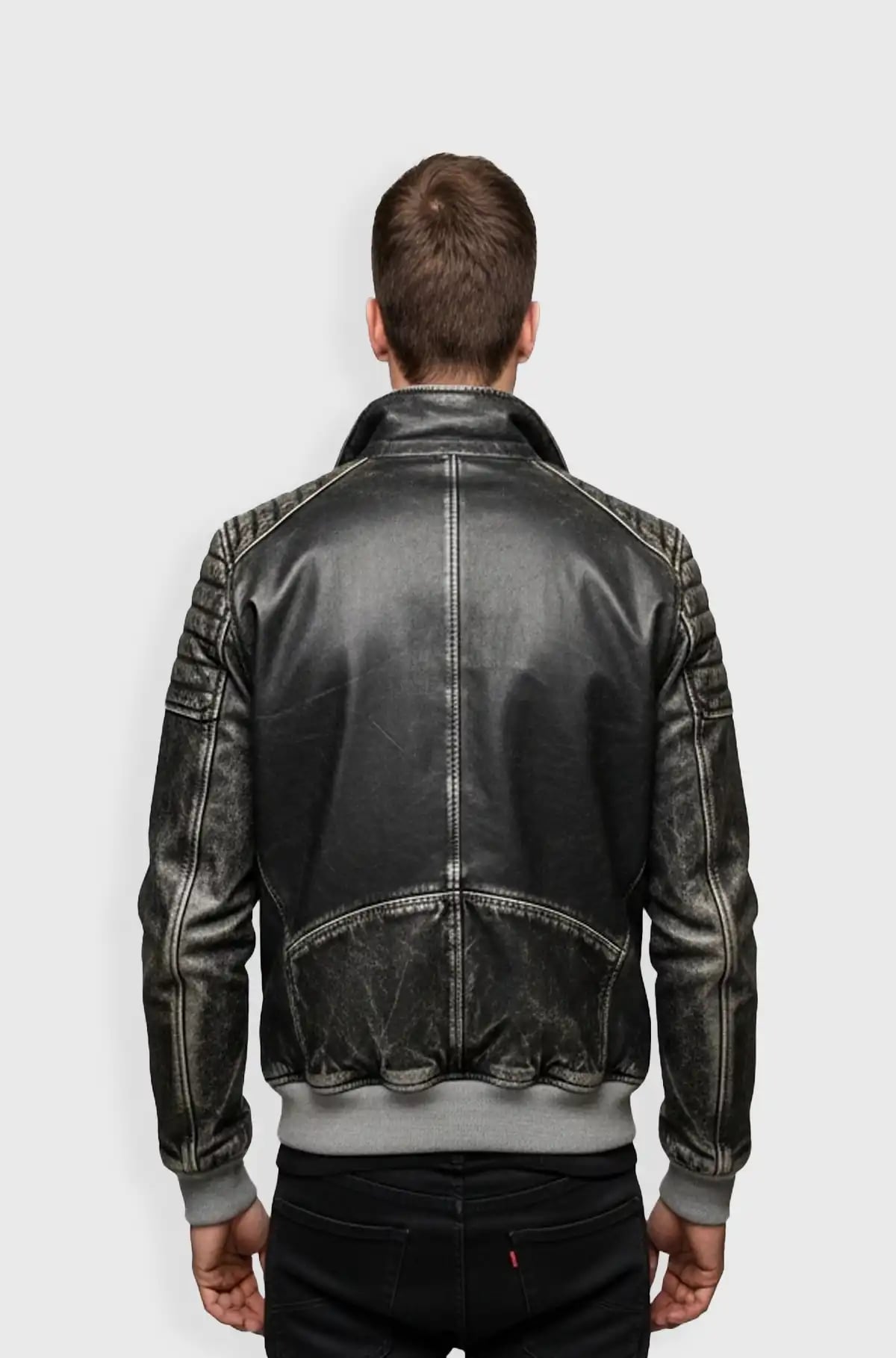 IronEdge Vintage Black Bomber Leather Jacket IronEdge Vintage Black Bomber Leather Jacket