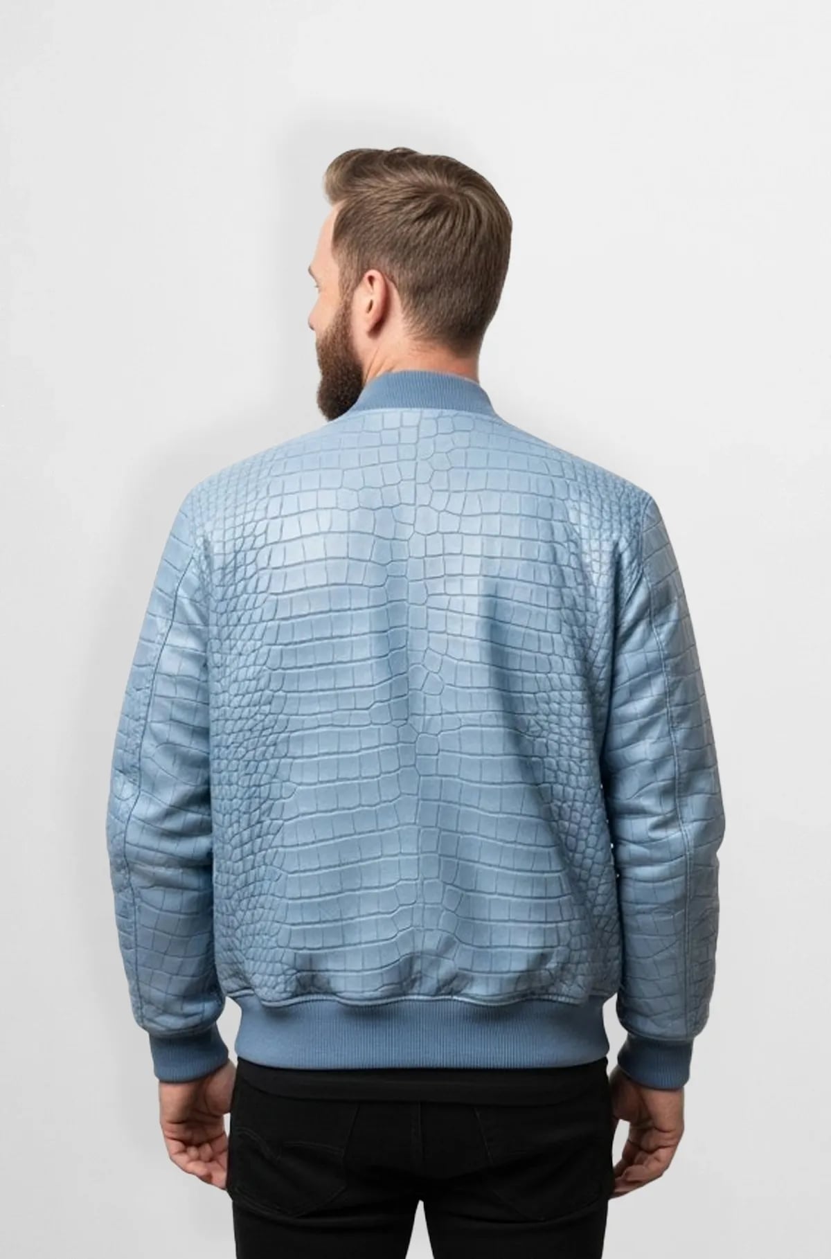 Light Blue Crocodile Bomber Jacket Light Blue Crocodile Bomber Jacket