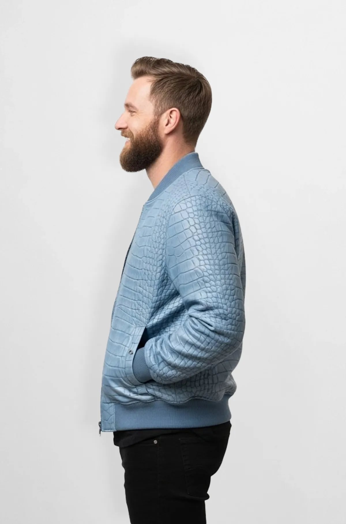 Light Blue Crocodile Bomber Jacket Light Blue Crocodile Bomber Jacket