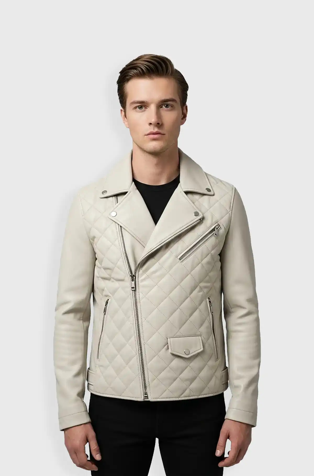 Lux Matte Cream Quilted Leather Jacket Lux Matte Cream Quilted Leather Jacket