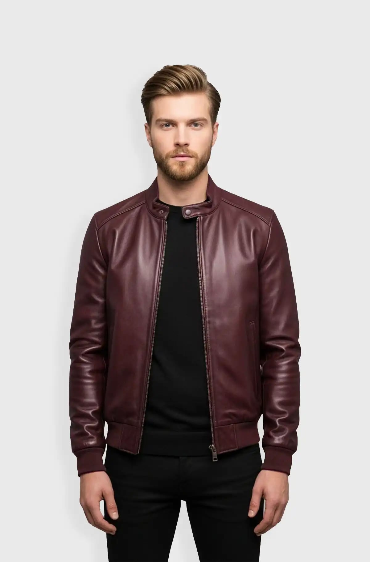 Lux Style Mens Burgundy Leather Bomber Jacket Lux Style Mens Burgundy Leather Bomber Jacket