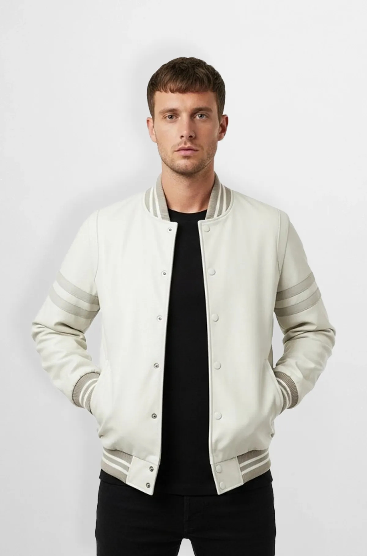 Luxe Ivory Varsity Leather Jacket Luxe Ivory Varsity Leather Jacket